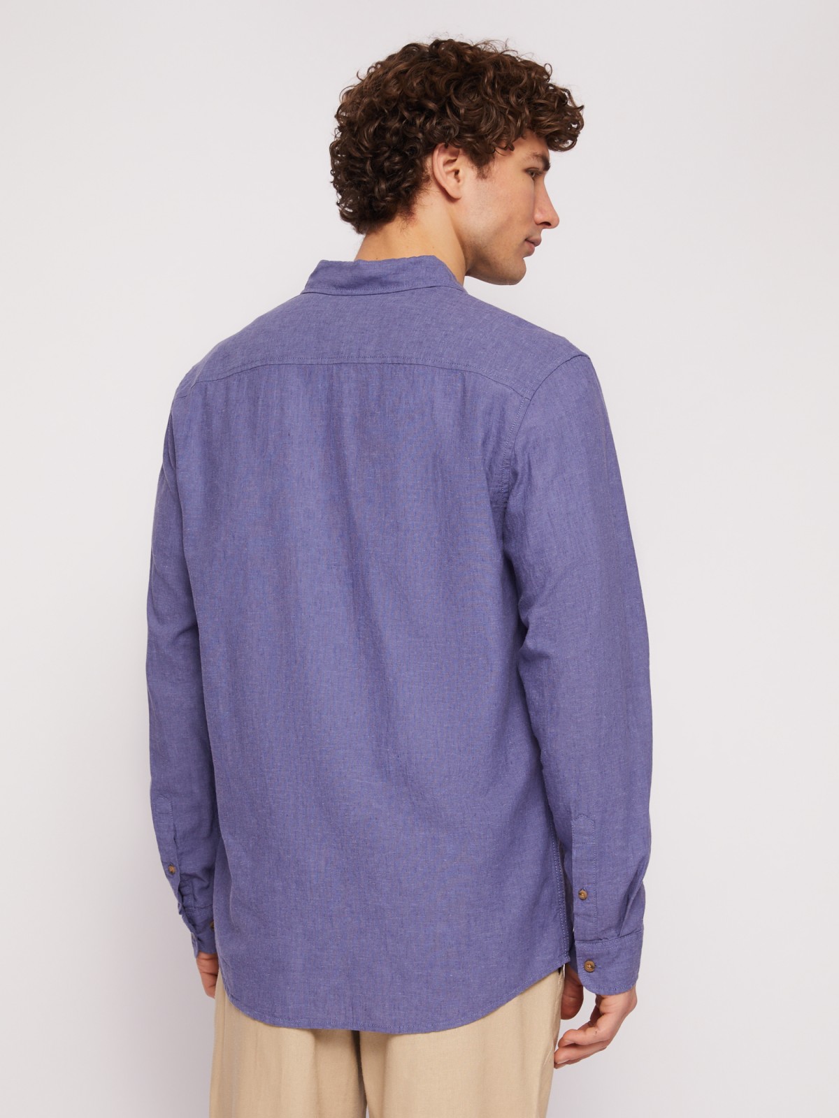 Льняная офисная рубашка прямого силуэта с карманом zolla 014212159013, цвет фиолетовый, размер XL - фото 6