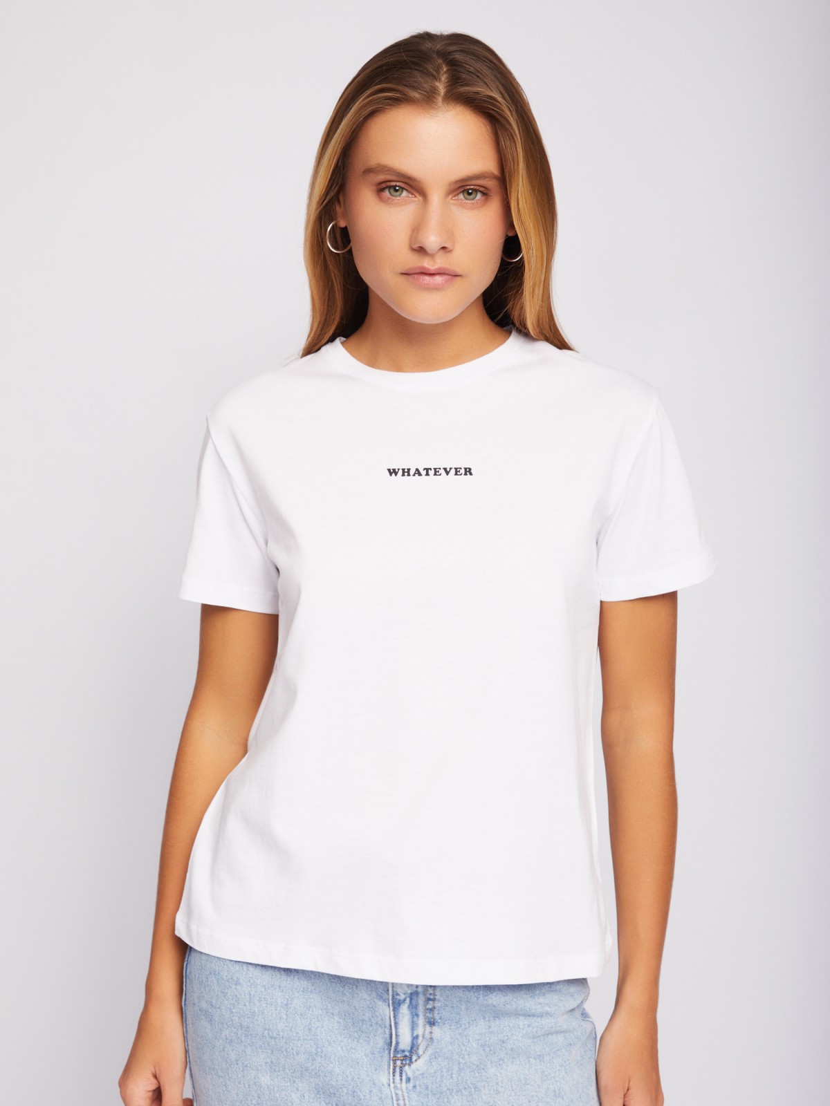 Футболка из хлопка с коротким рукавом и принтом-надписью