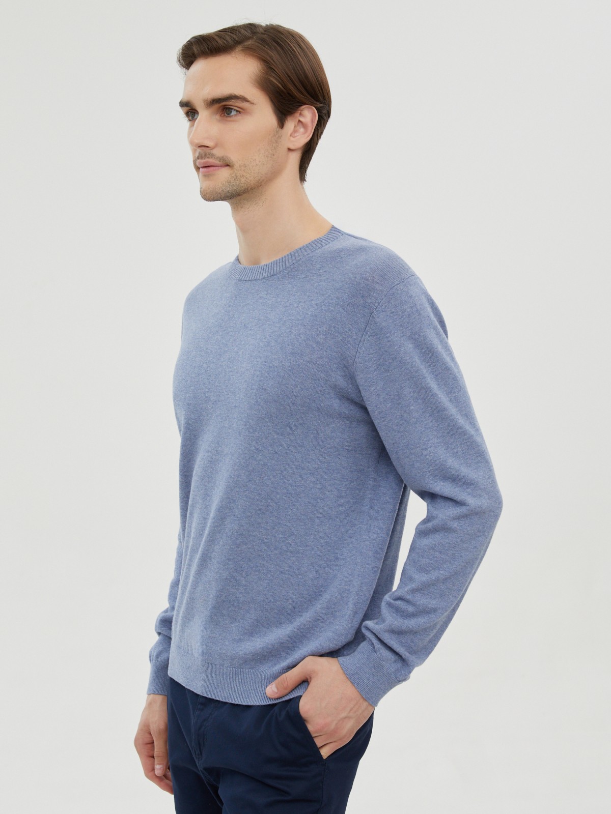 Тонкий трикотажный джемпер из хлопка с длинным рукавом