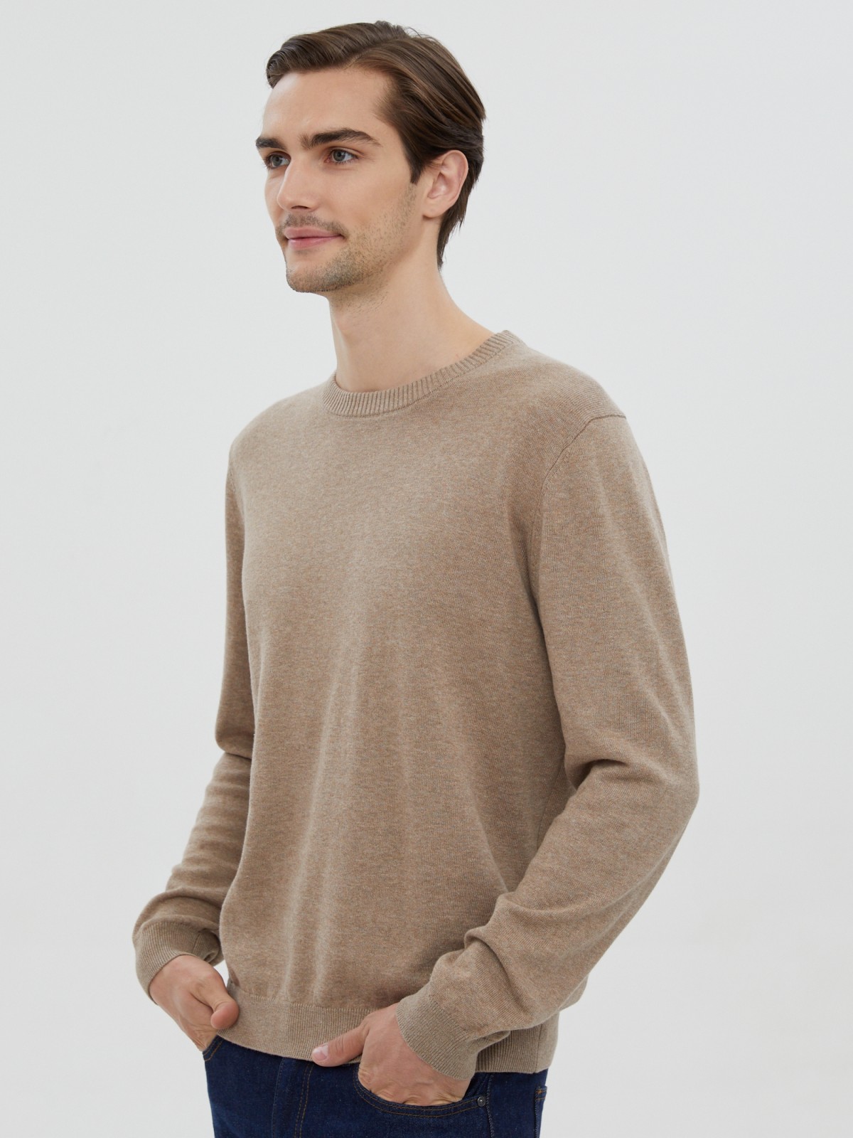 Тонкий трикотажный джемпер из хлопка с длинным рукавом