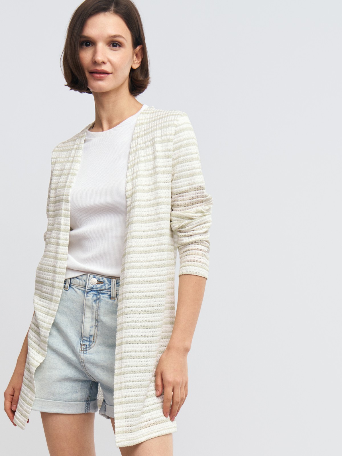 Трикотажный кардиган в полоску без застёжки