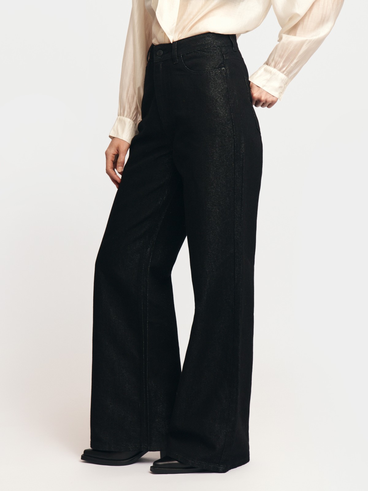 Джинсы силуэта Wide с люрексом