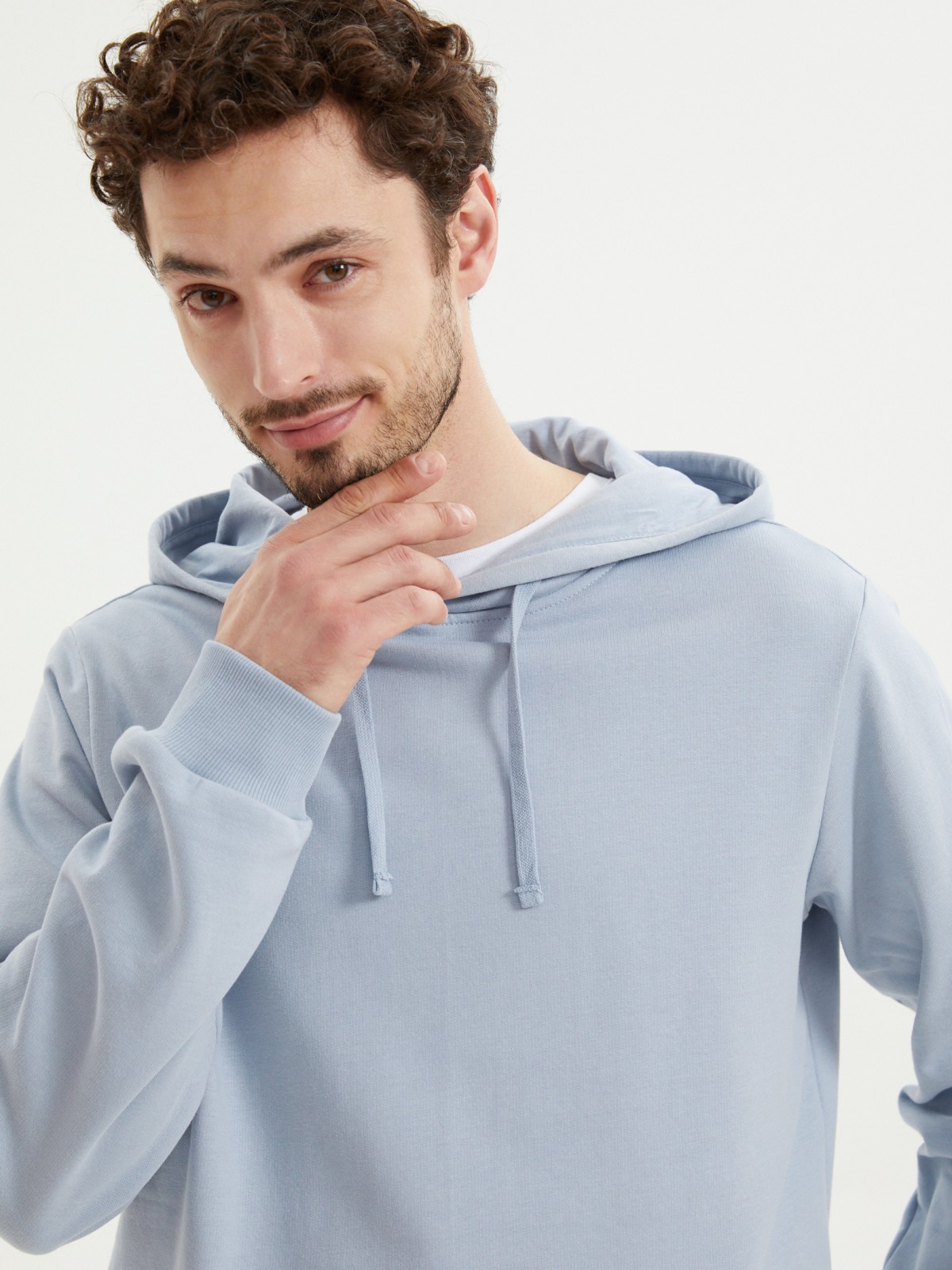 Худи из хлопка с капюшоном однотонное