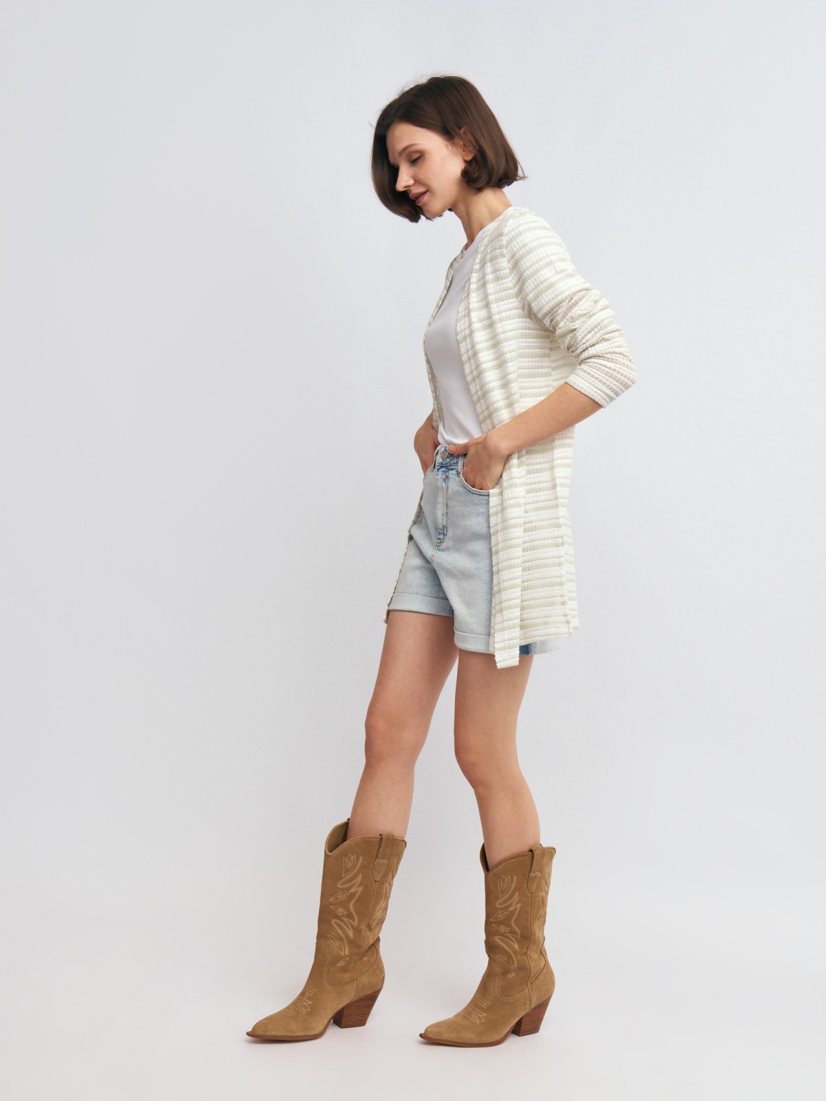 Трикотажный кардиган в полоску без застёжки