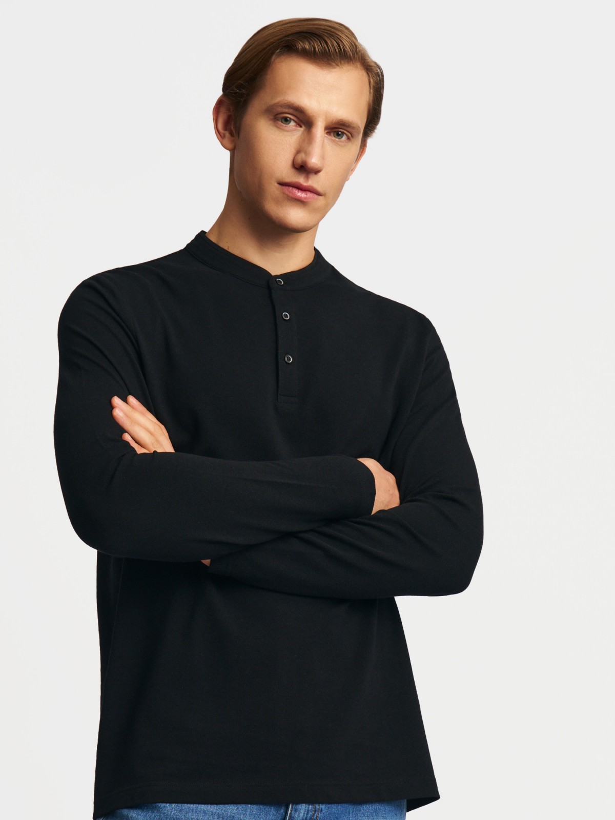 Лонгслив хенли из хлопка с длинным рукавом