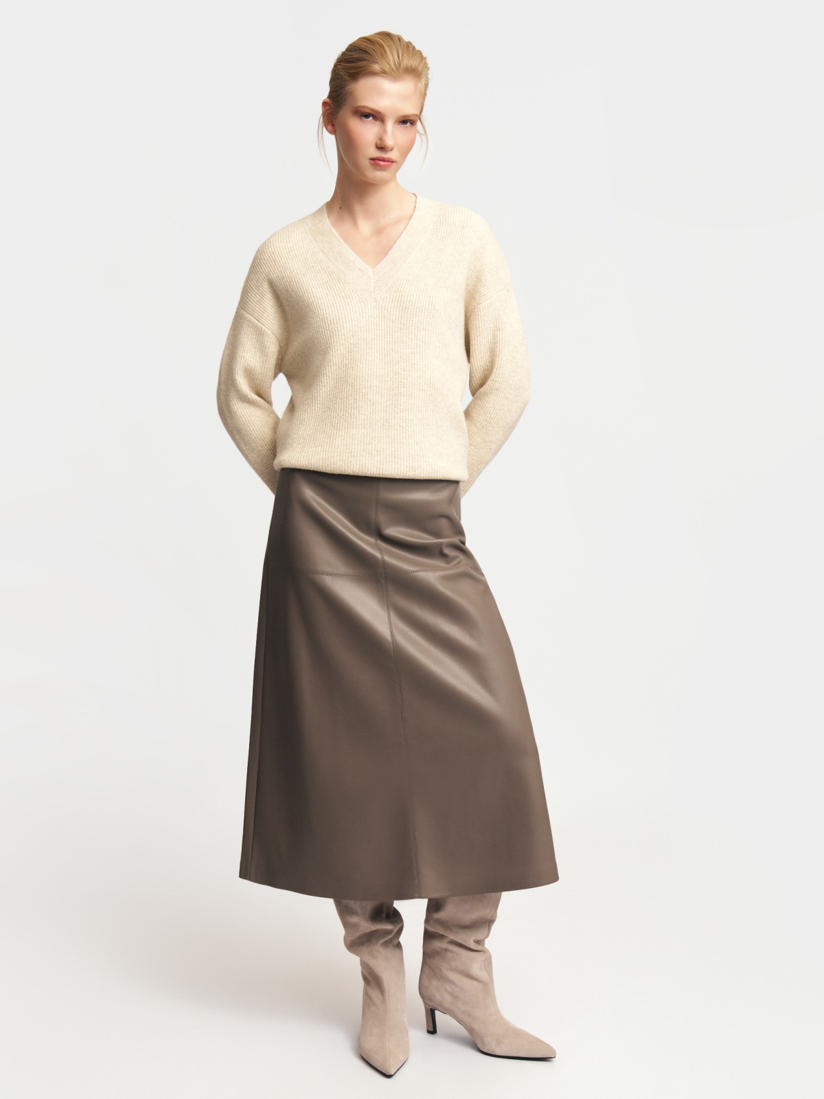 Юбка миди из экокожи