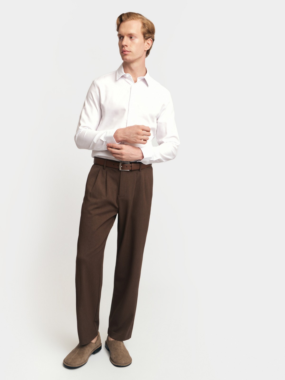 Офисная рубашка из хлопка с длинным рукавом