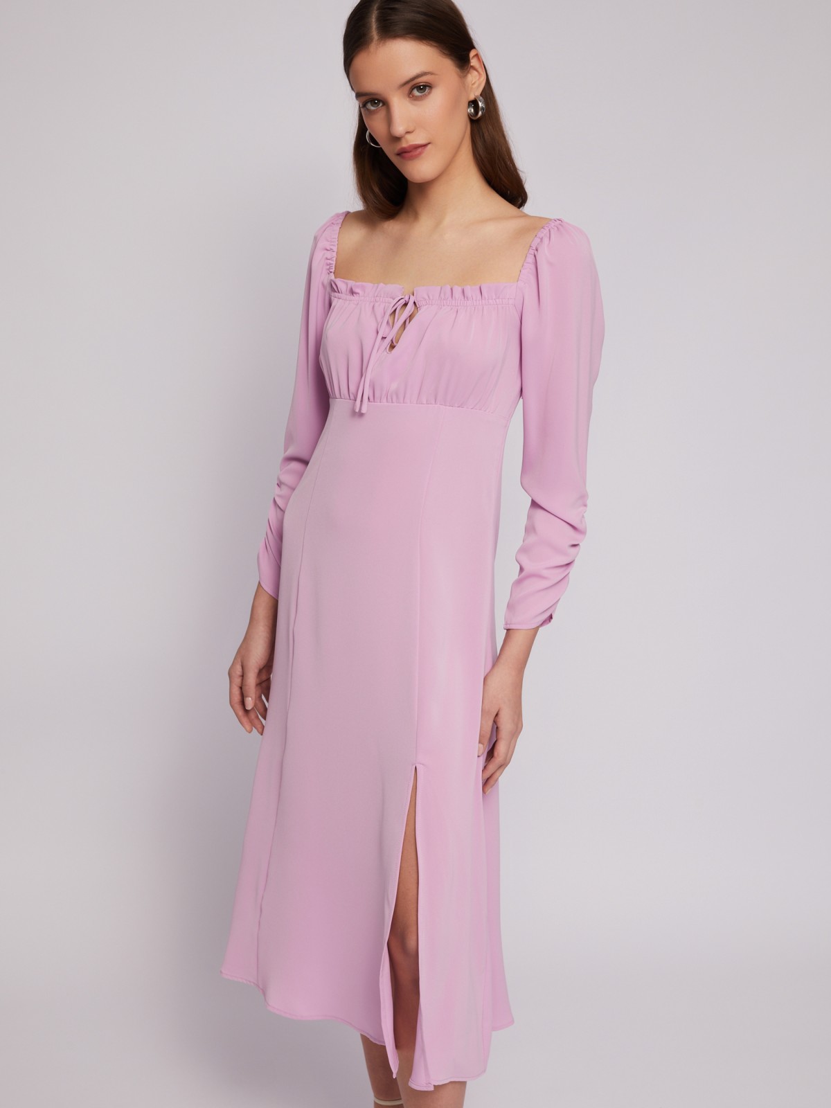 Платье с открытыми плечами и разрезом zolla 02421820L063, цвет розовый, размер XS