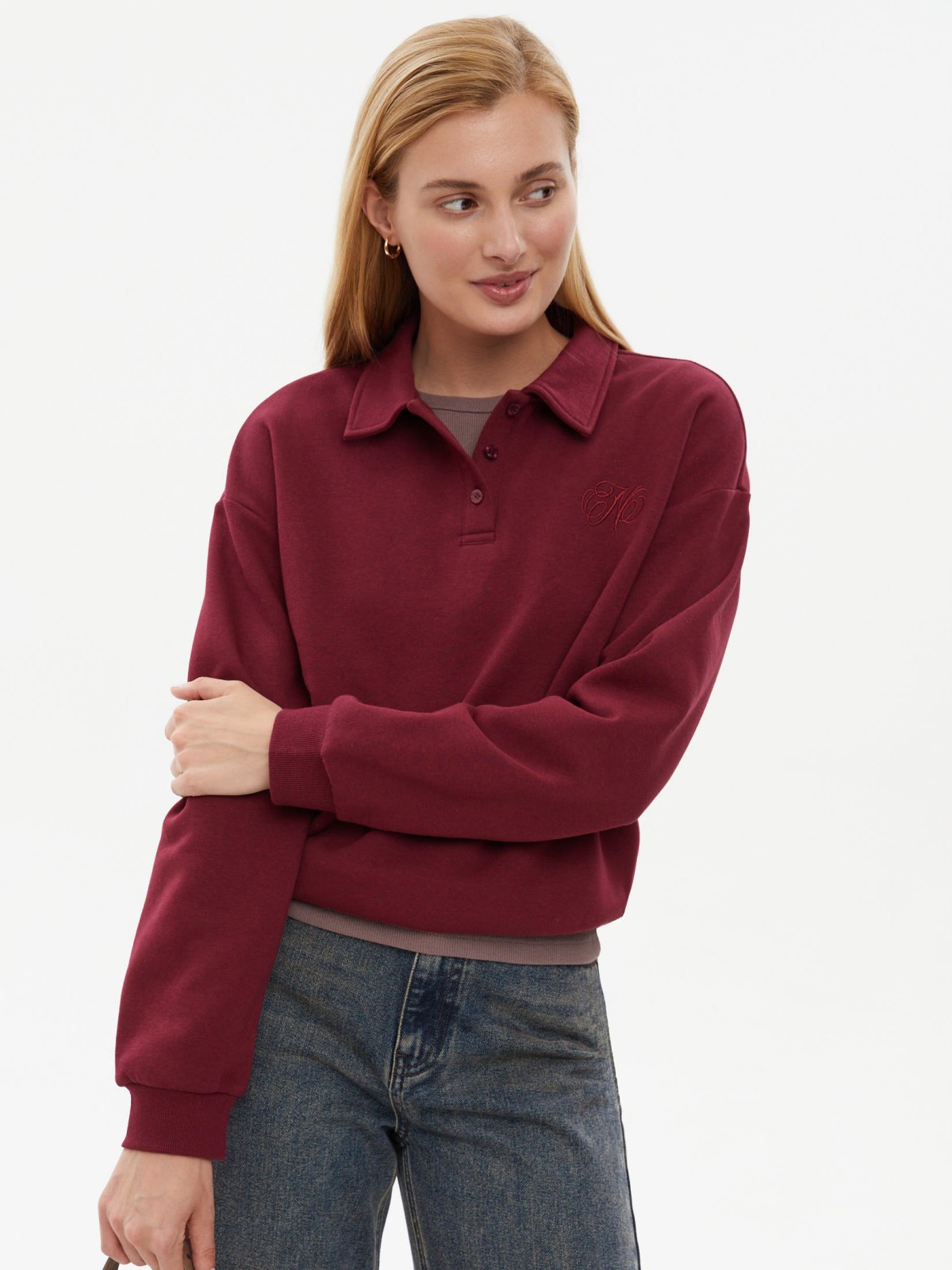 Утеплённый свитшот с воротником и начёсом