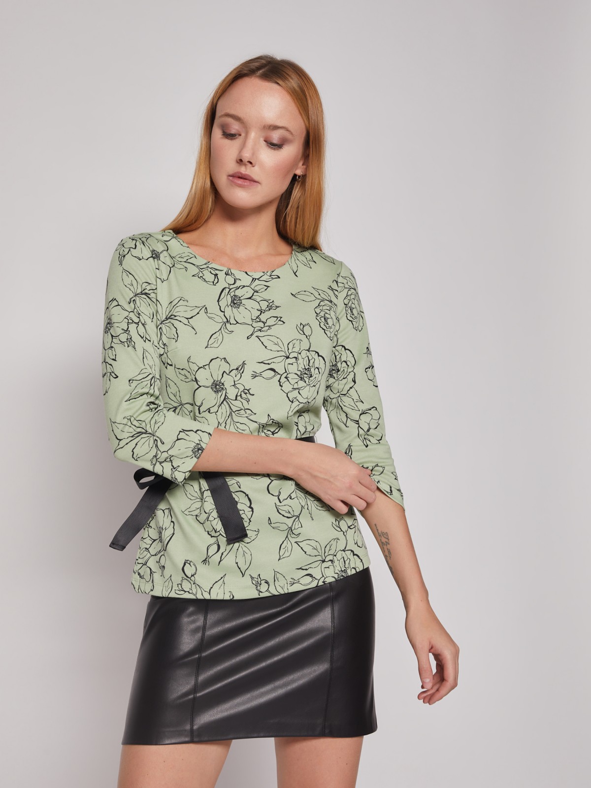 Трикотажная блузка с поясом zolla 022113110013, цвет светло-зеленый, размер XS - фото 3