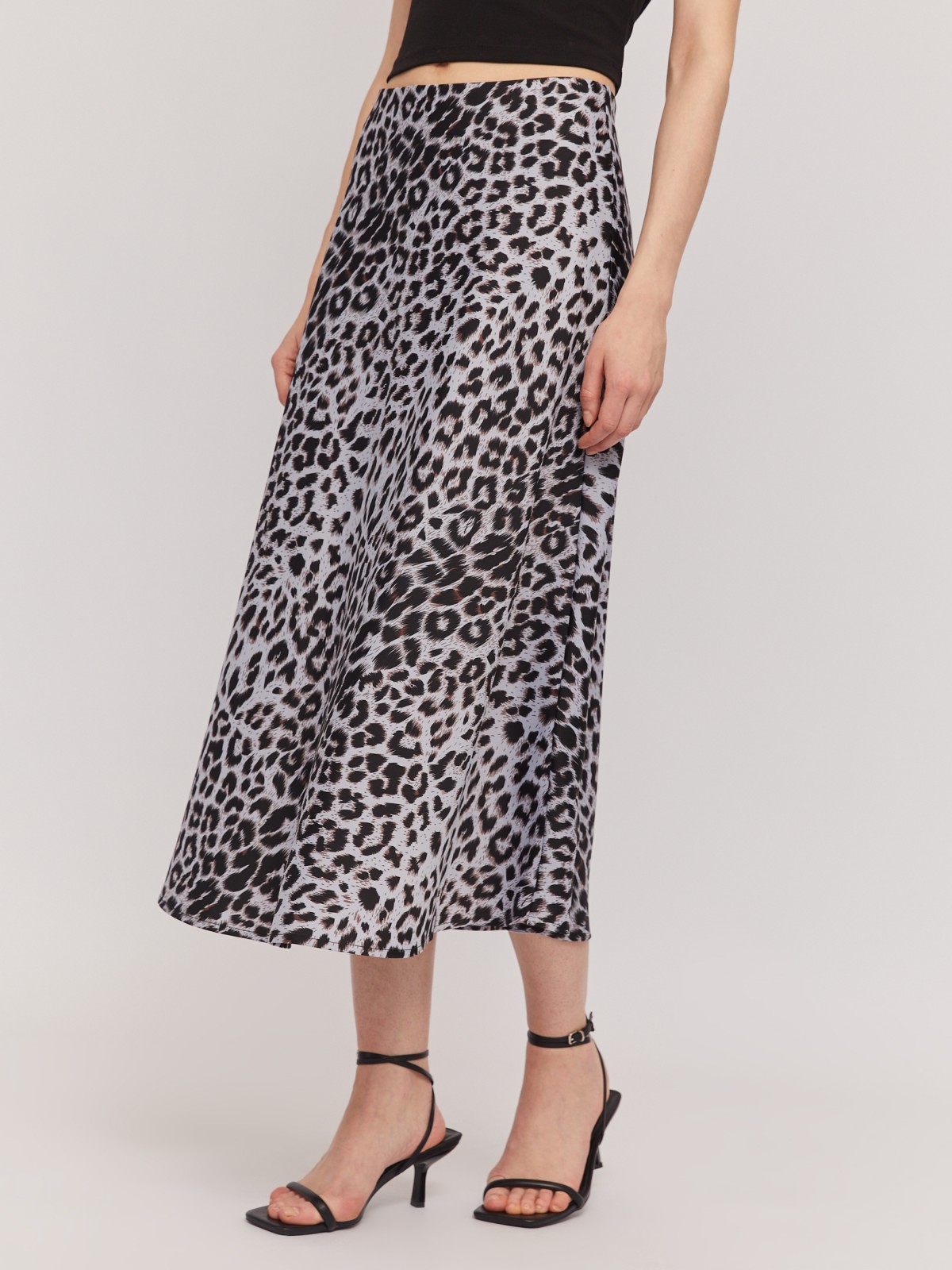 Атласная юбка миди на резинке с леопардовым принтом zolla 02423787Y063, цвет светло-голубой, размер XS - фото 5