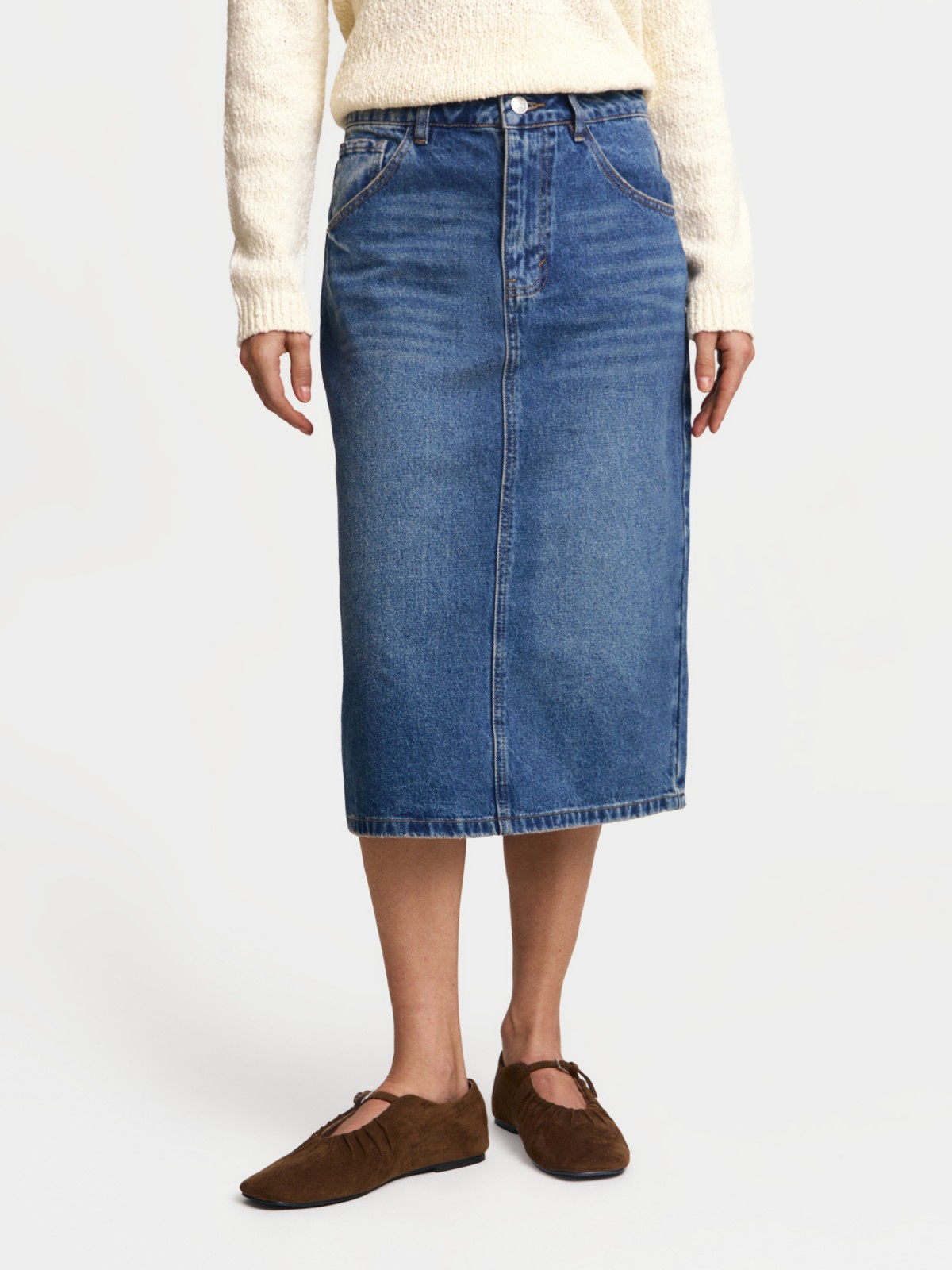 Джинсовая юбка миди