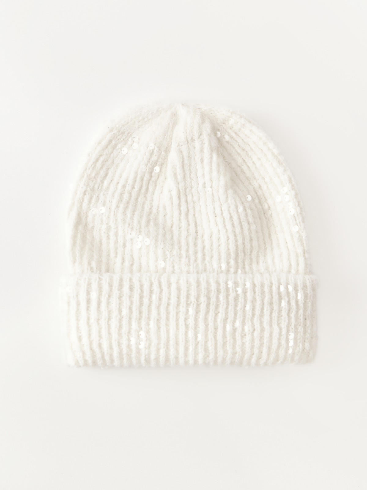 Вязаная шапка-бини с пайетками