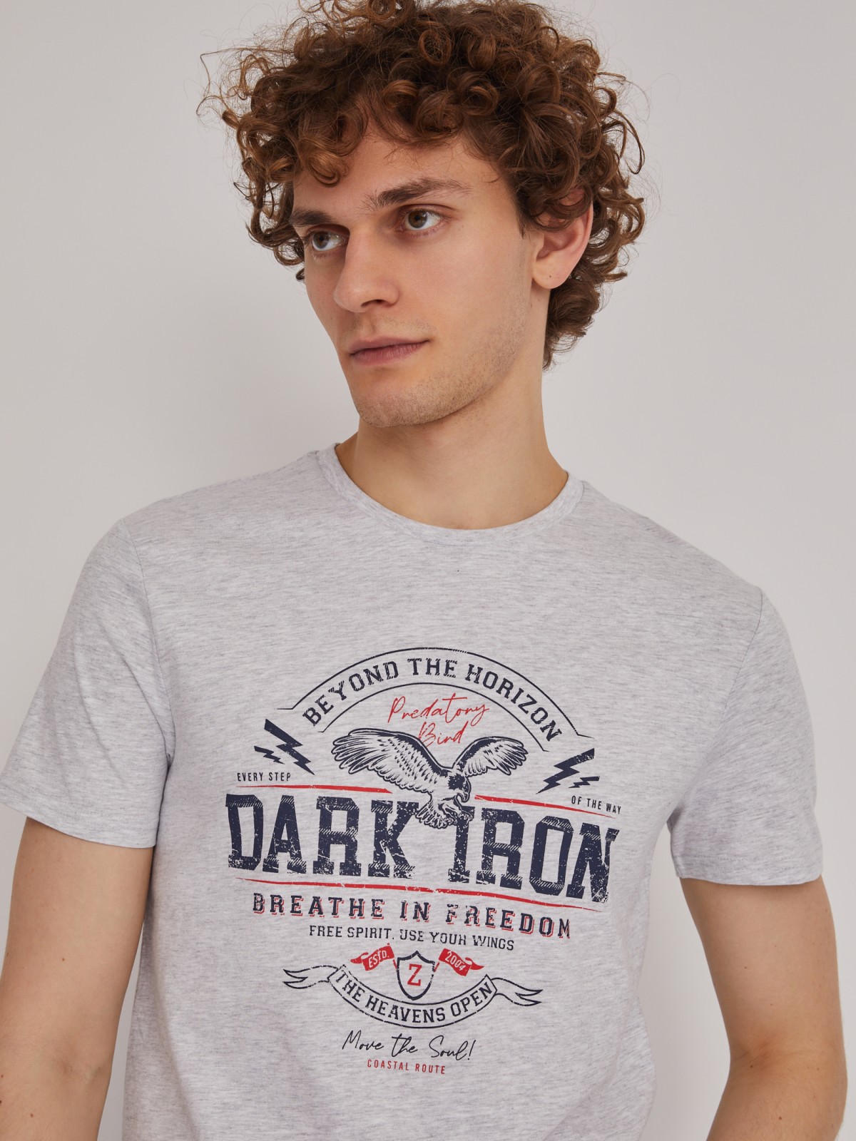 Футболка из хлопка с надписью 21232325Q123, цвет Светло-серый, артикул ...