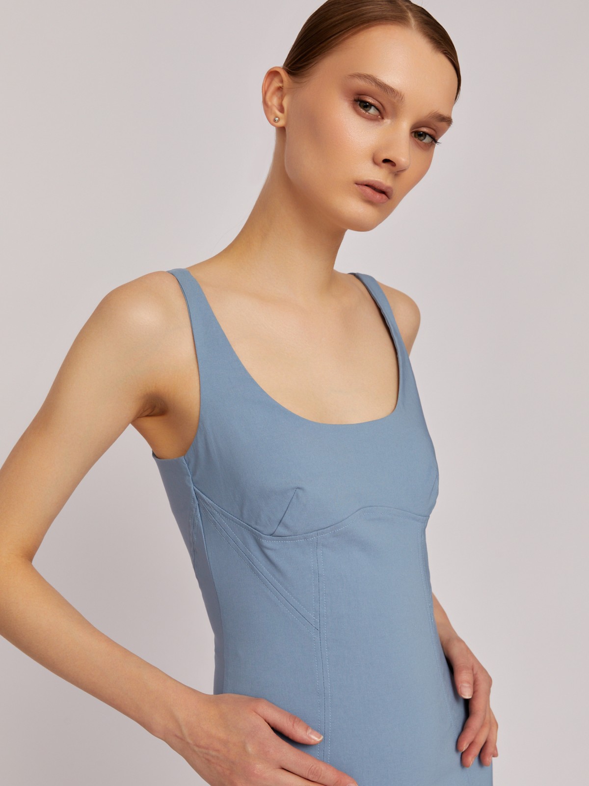 Платье-футляр без рукавов с имитацией корсета zolla 02425824Y091, цвет голубой, размер XS - фото 4