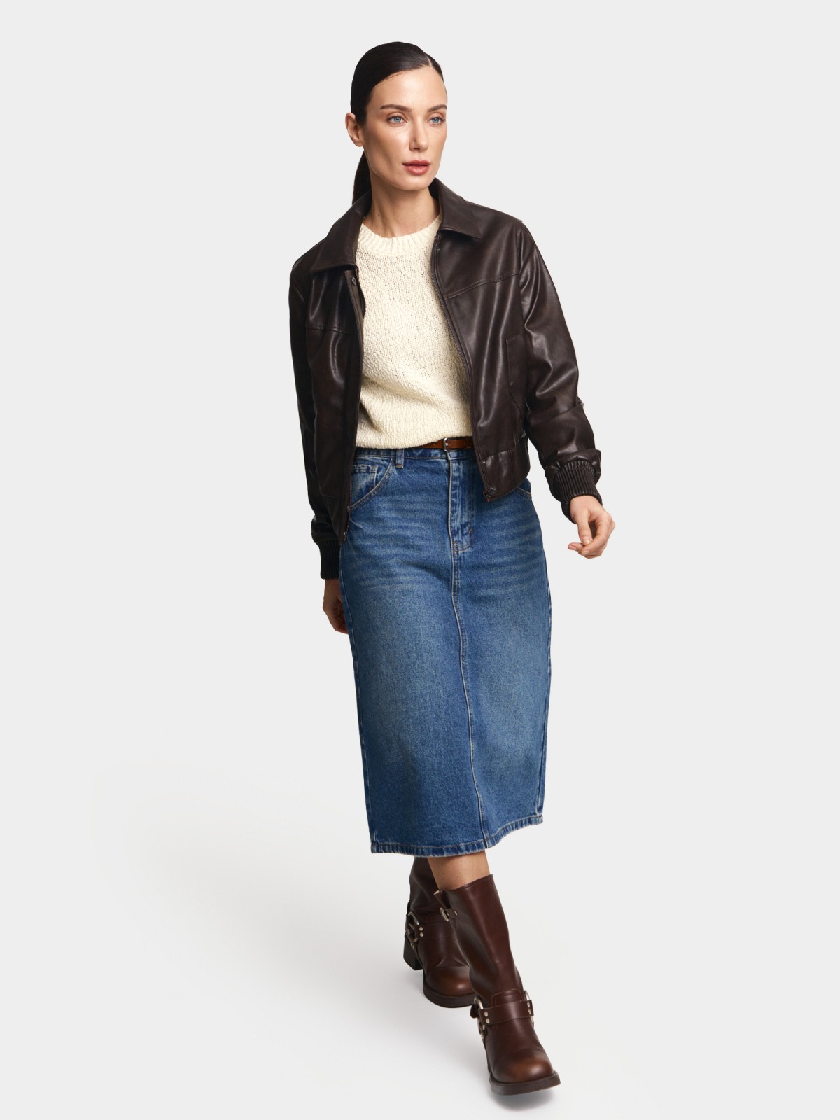 Куртка-бомбер из экокожи с воротником