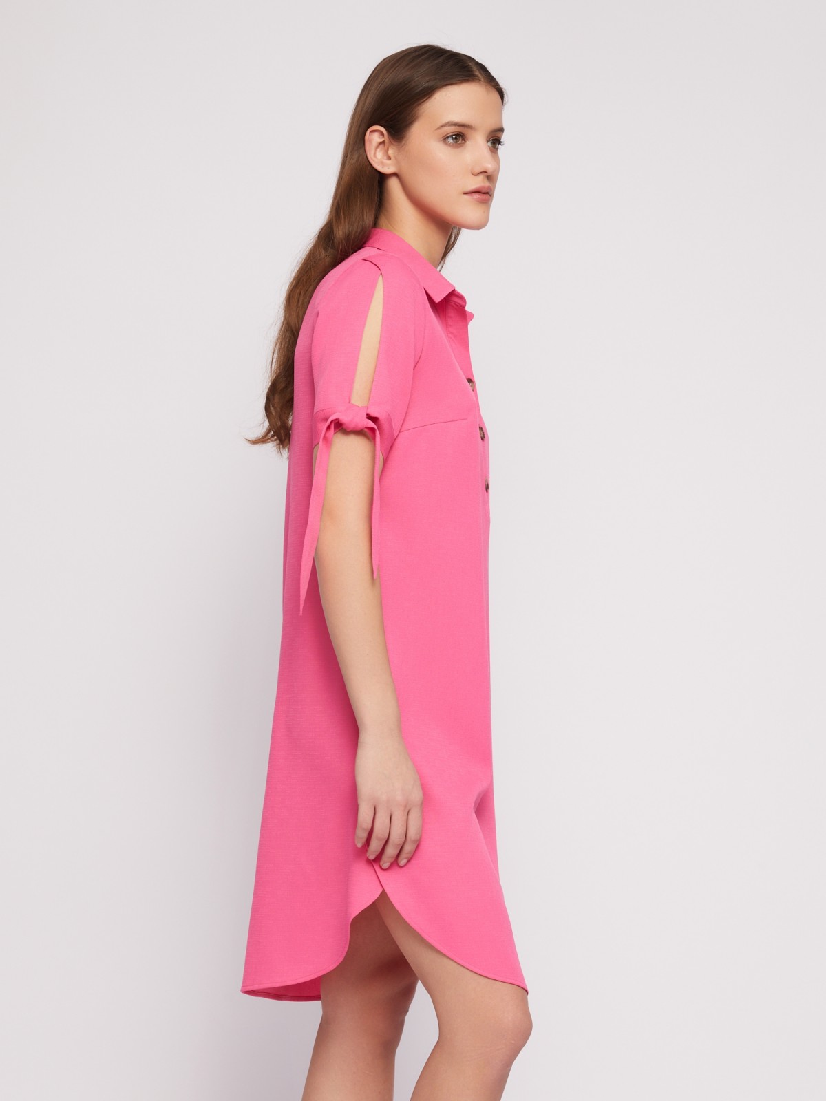 Платье-рубашка мини с акцентом на рукавах zolla 024218239333, цвет фуксия, размер S - фото 3