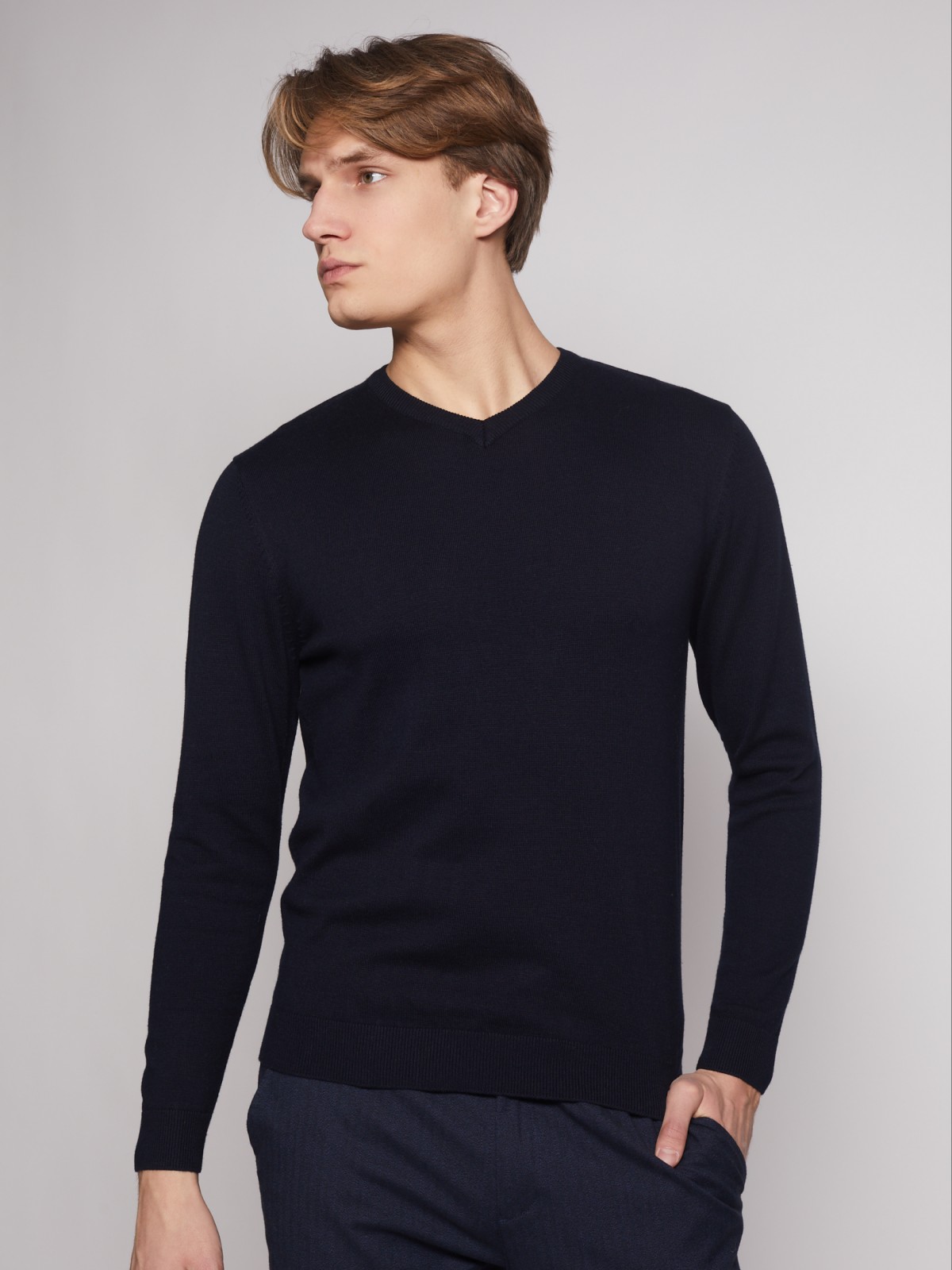Пуловер с V-образным вырезом zolla 012336183012, цвет синий, размер S - фото 4