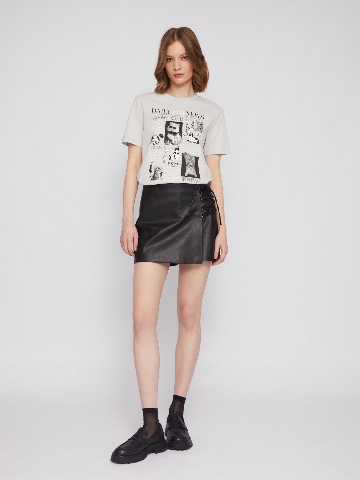 Футболка из хлопка с коротким рукавом и принтом