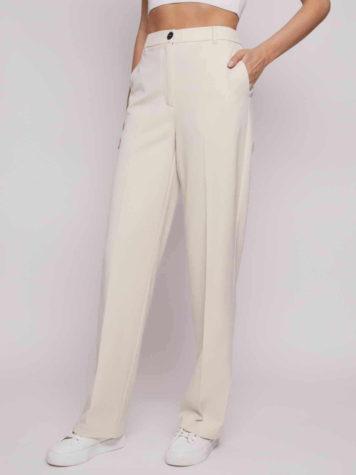 Прямые брюки со стрелками zolla 022217366131, цвет молоко, размер XS - фото 5