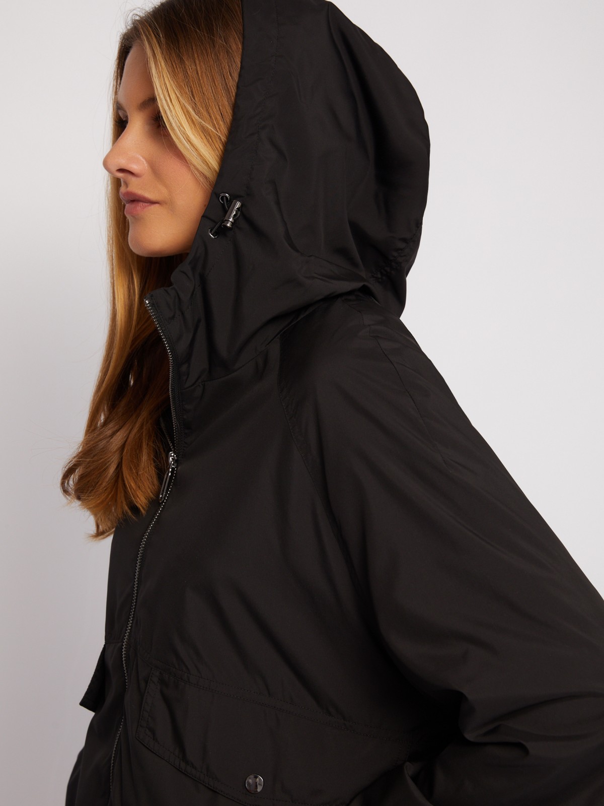 Куртка-ветровка с капюшоном в спортивном стиле zolla 024215612024, цвет черный, размер XS - фото 4