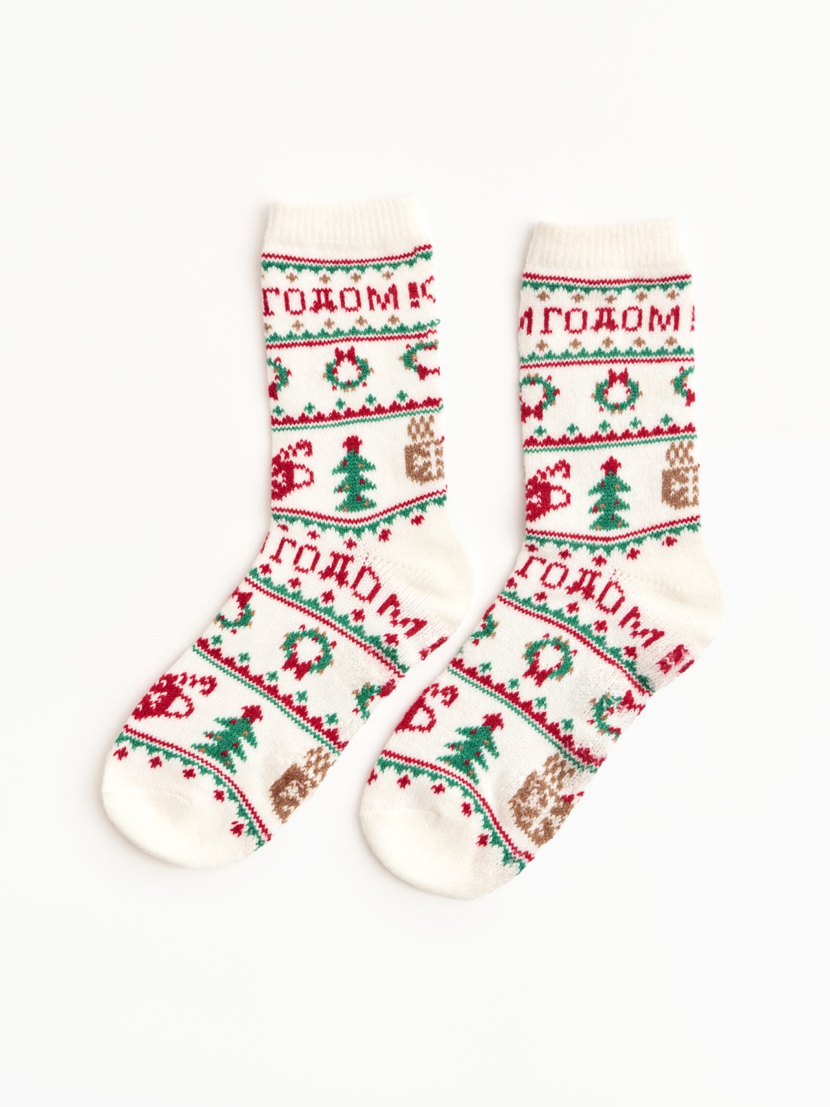 Тёплые вязаные носки с новогодним узором