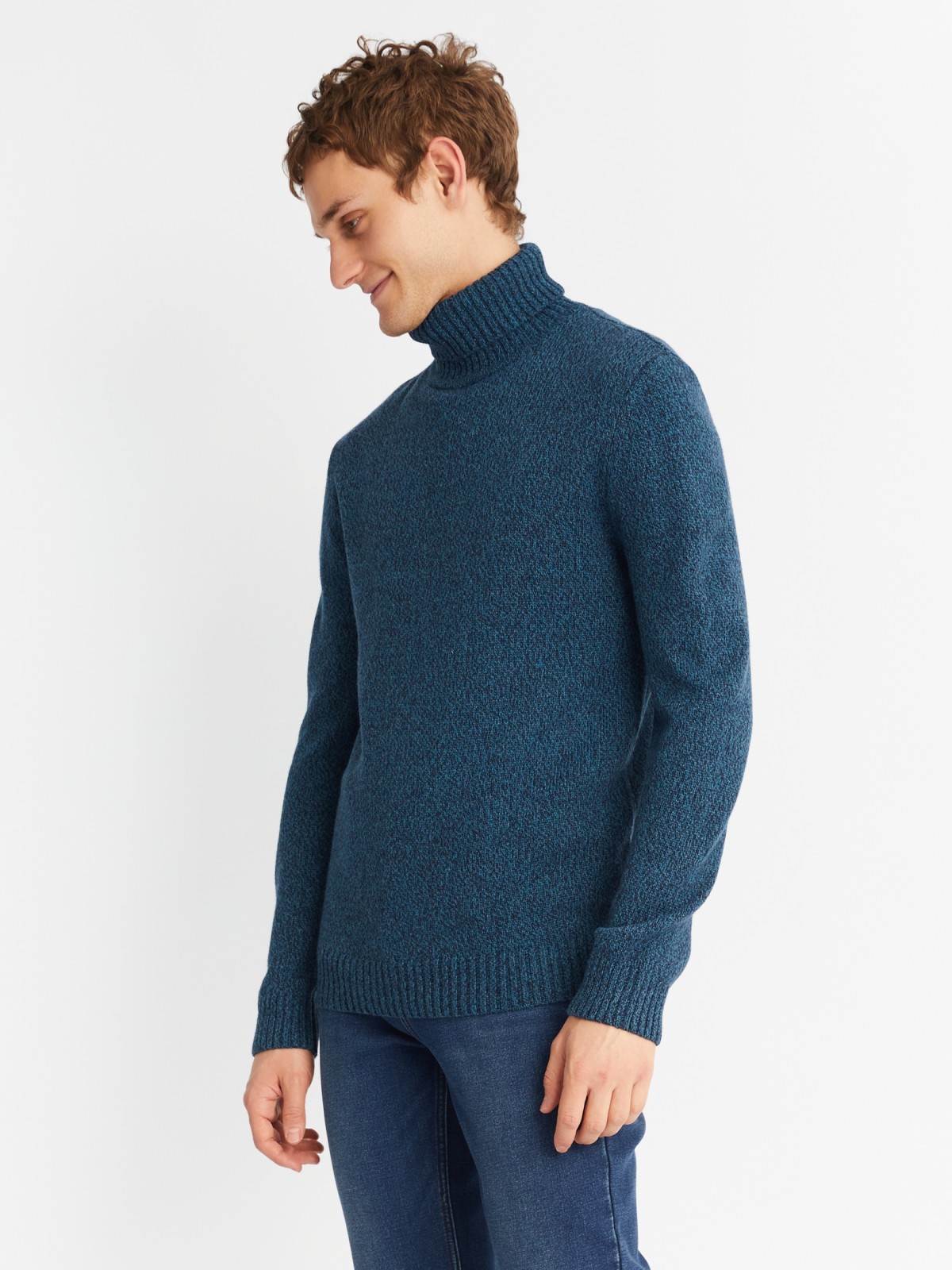 Вязаная шерстяная водолазка-свитер с горлом zolla 013436163012, цвет темно-бирюзовый, размер S