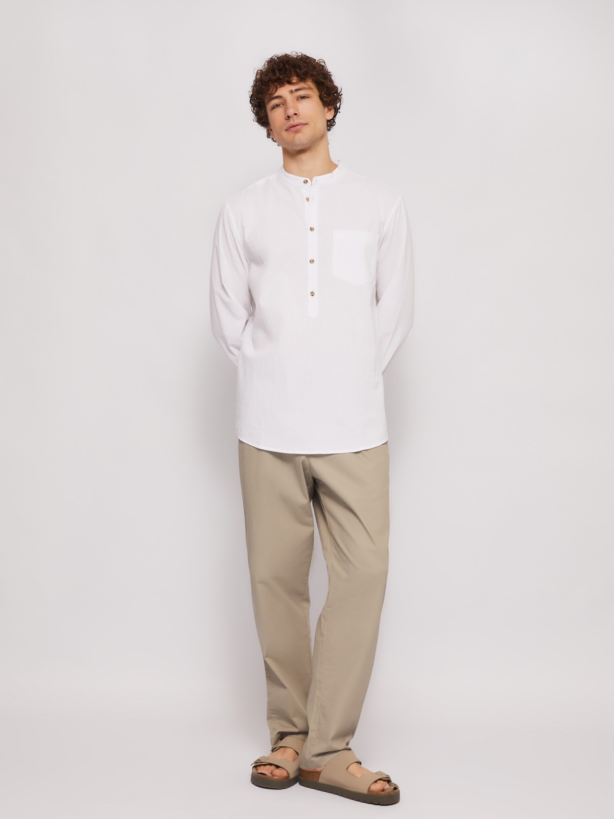 Хлопковая рубашка прямого силуэта zolla 014222162023, цвет белый, размер S - фото 2