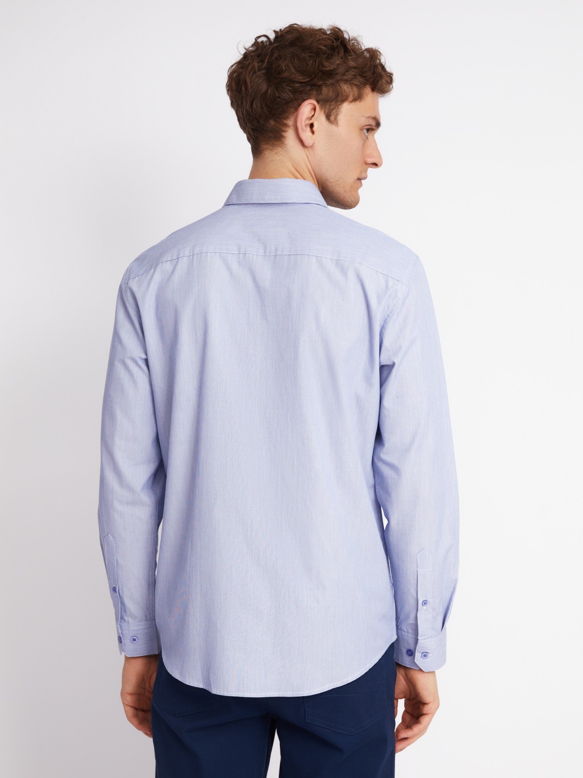 Офисная рубашка прямого силуэта с длинным рукавом и узором в полоску zolla 013322162062, цвет светло-голубой, размер M - фото 6