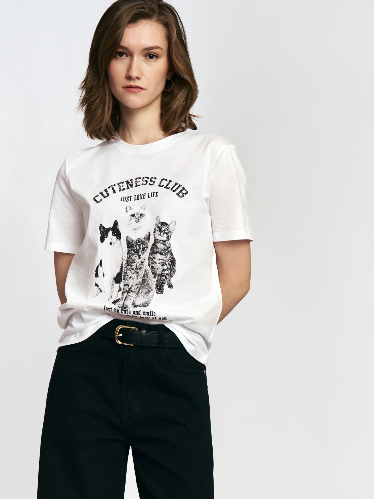 Трикотажная футболка из хлопка с принтом