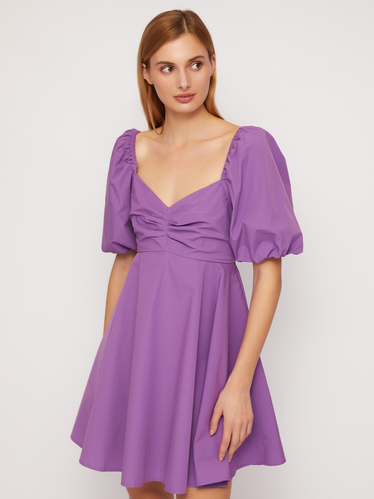 Платье мини с коротким пышным рукавом zolla 024248240571, цвет фиолетовый, размер XXS