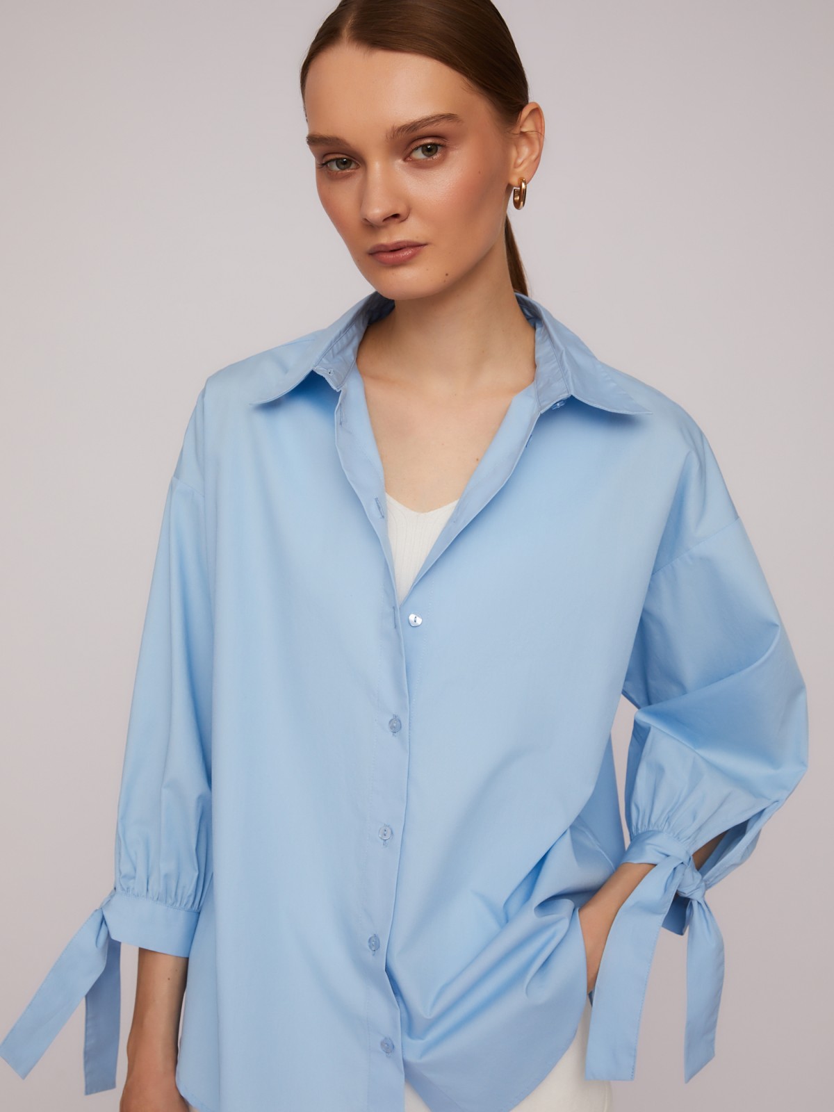 Рубашка из хлопка оверсайз силуэта с акцентными манжетами zolla 024211159033, цвет голубой, размер M - фото 3