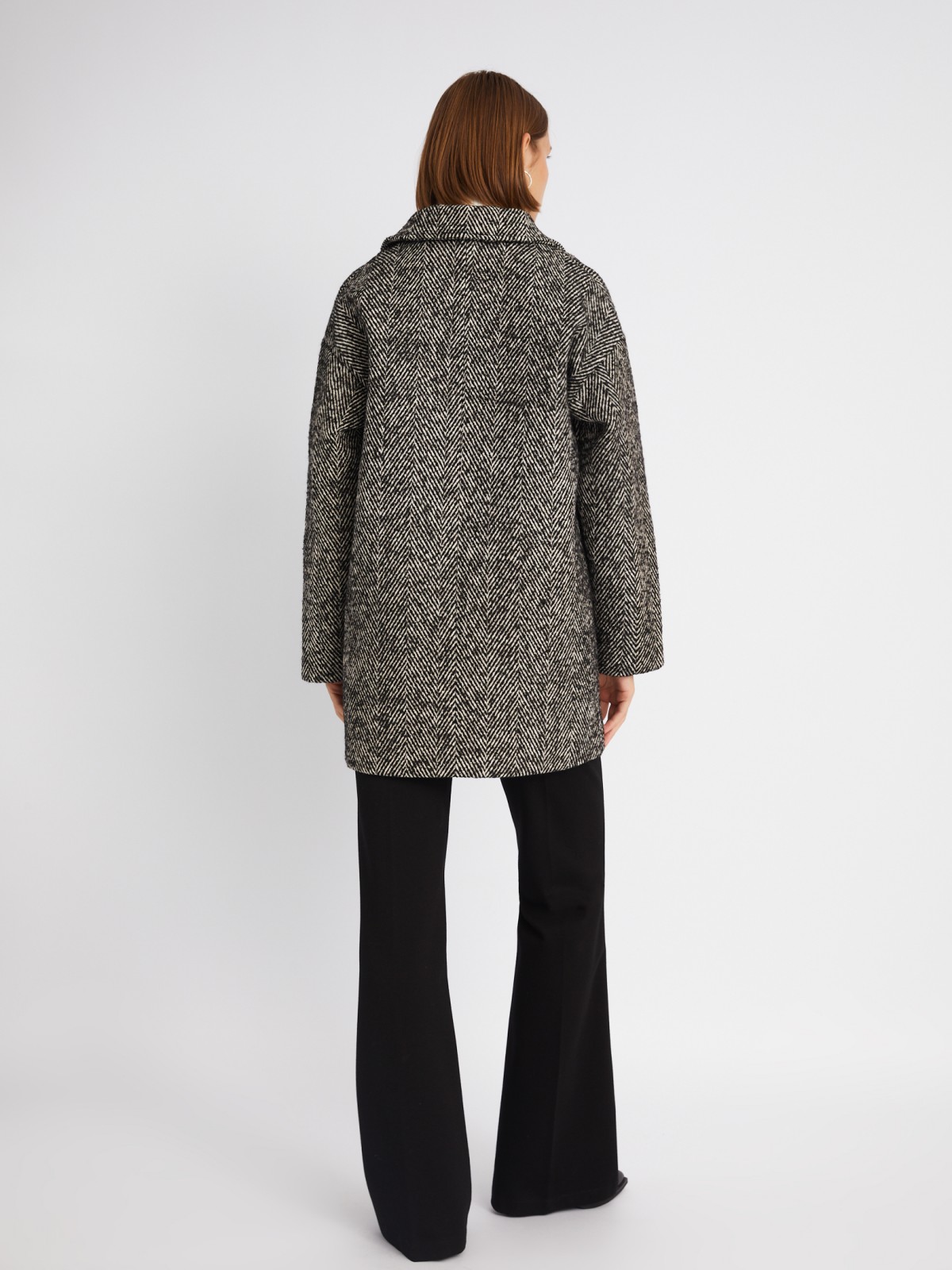 Длинное пальто оверсайз силуэта без утеплителя с узором в полоску zolla 023335807204, цвет черный, размер XS - фото 6