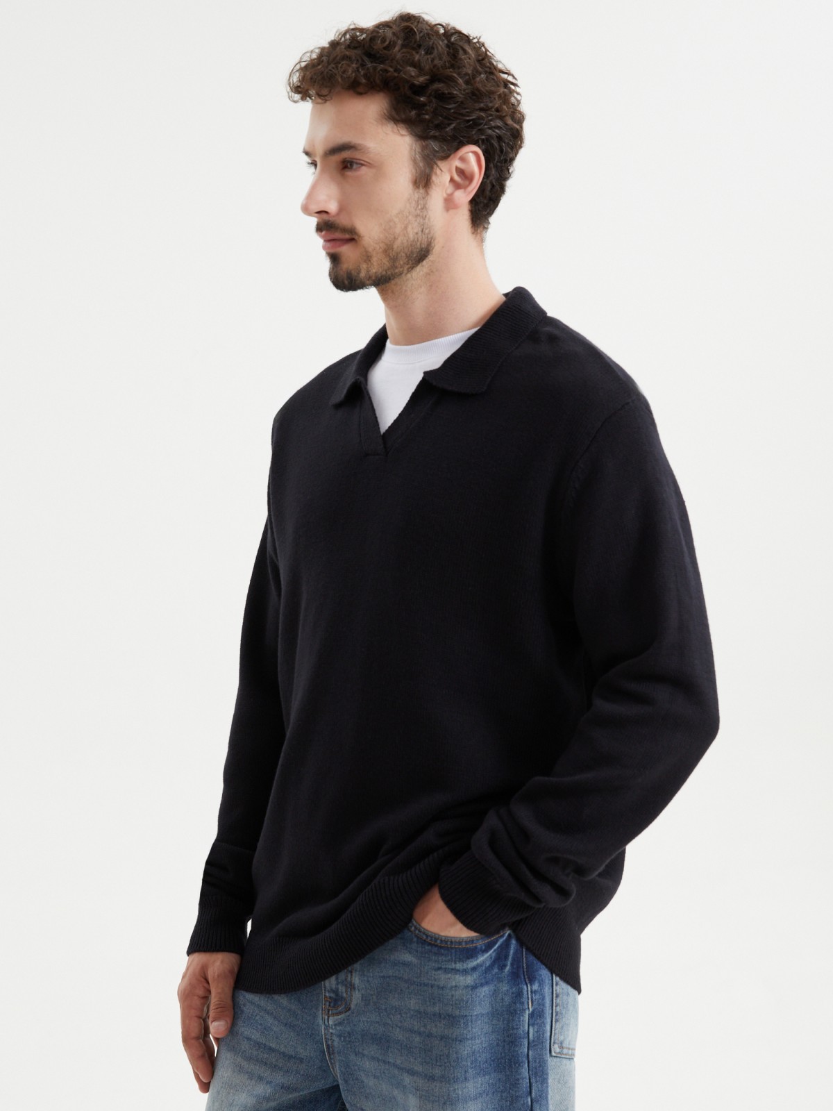 Вязаный джемпер поло с длинным рукавом