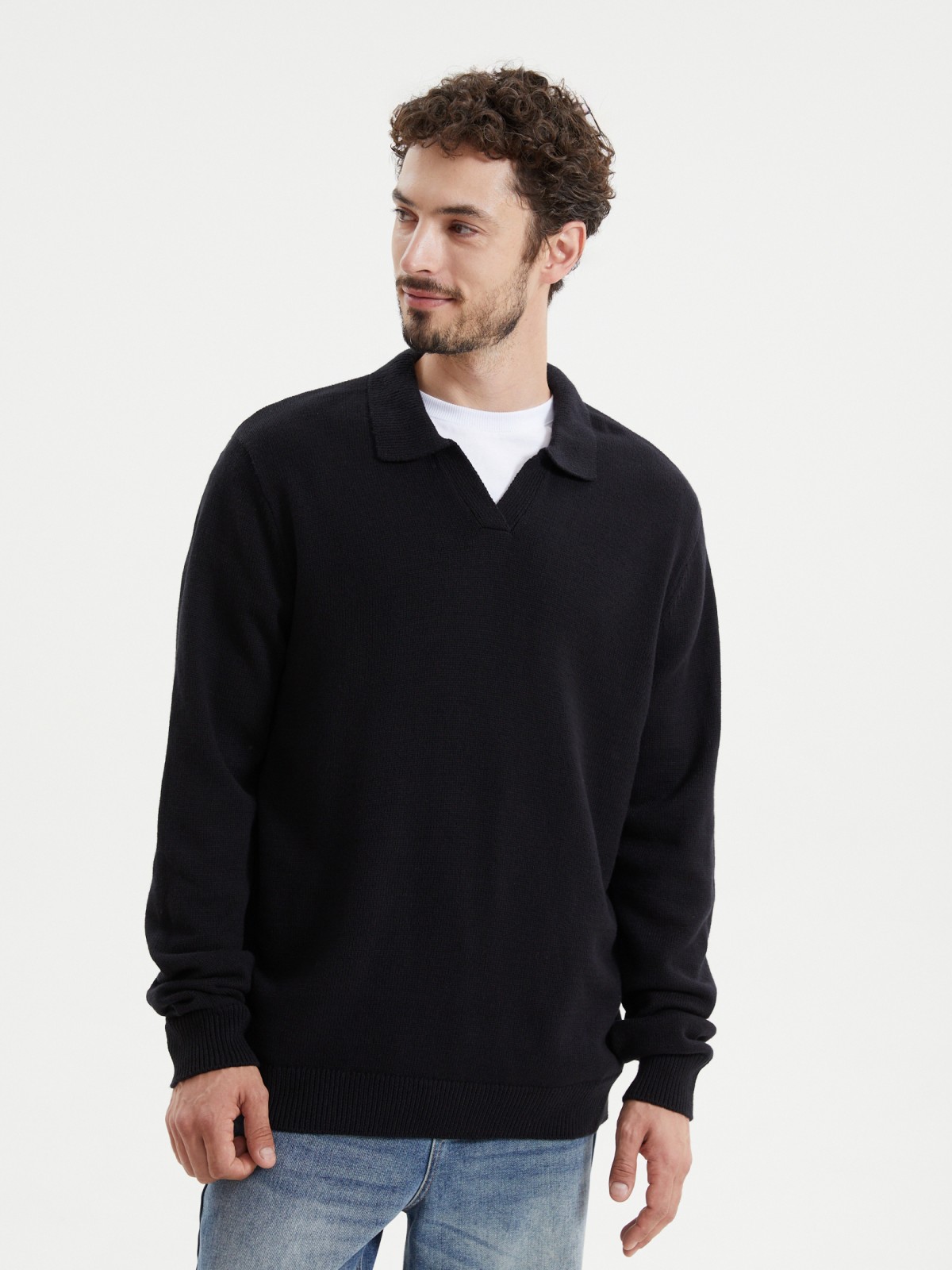 Вязаный джемпер поло с длинным рукавом