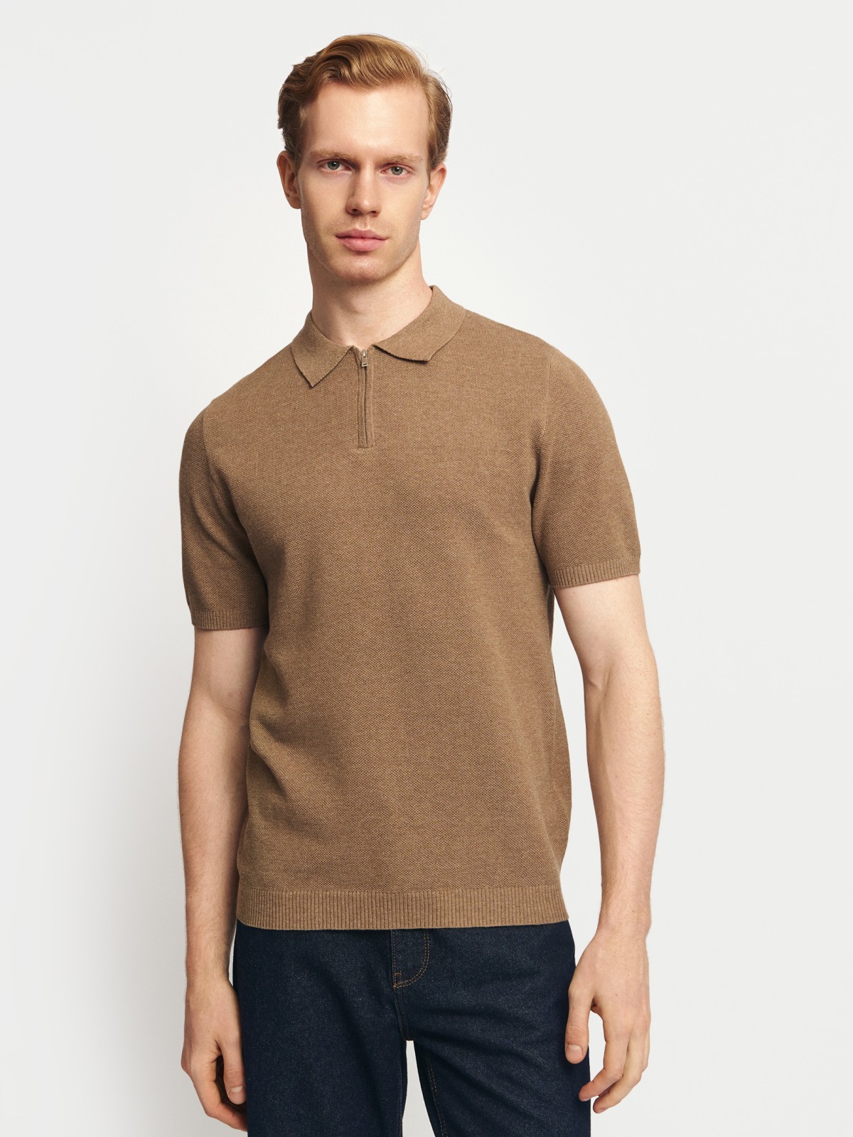 Трикотажный джемпер поло из хлопка с коротким рукавом