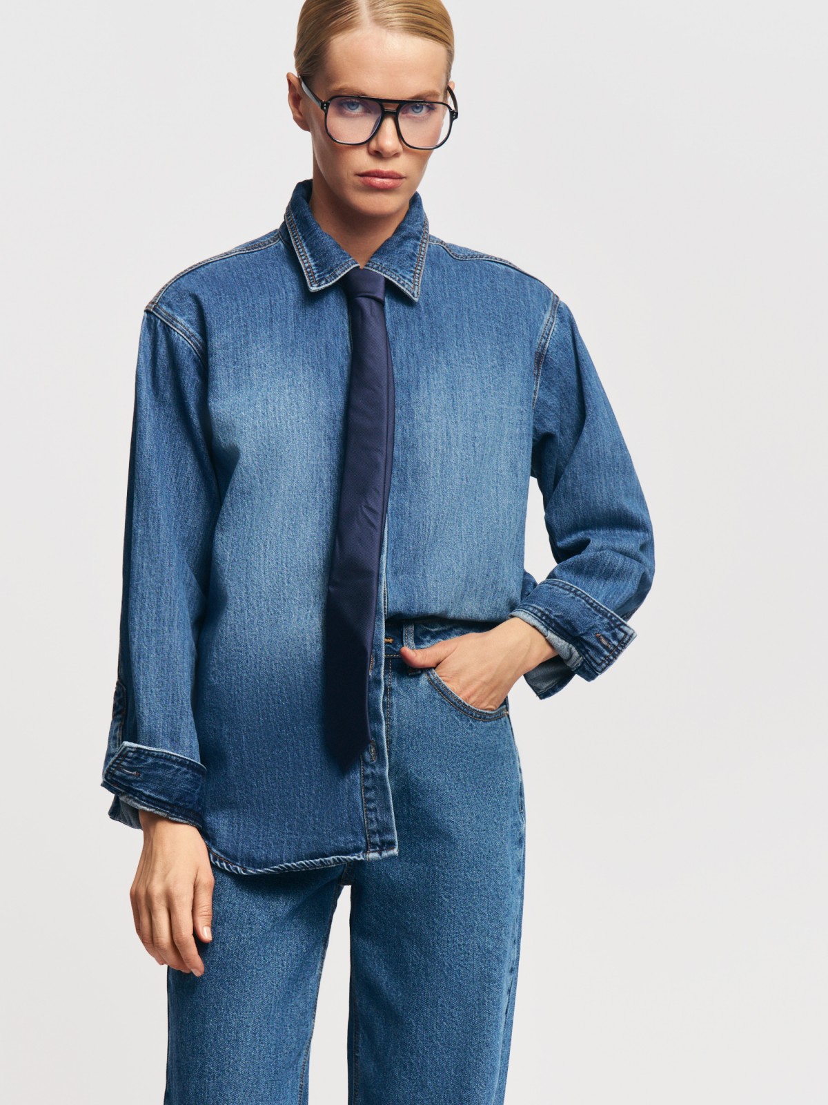 Джинсовая куртка-рубашка из хлопка