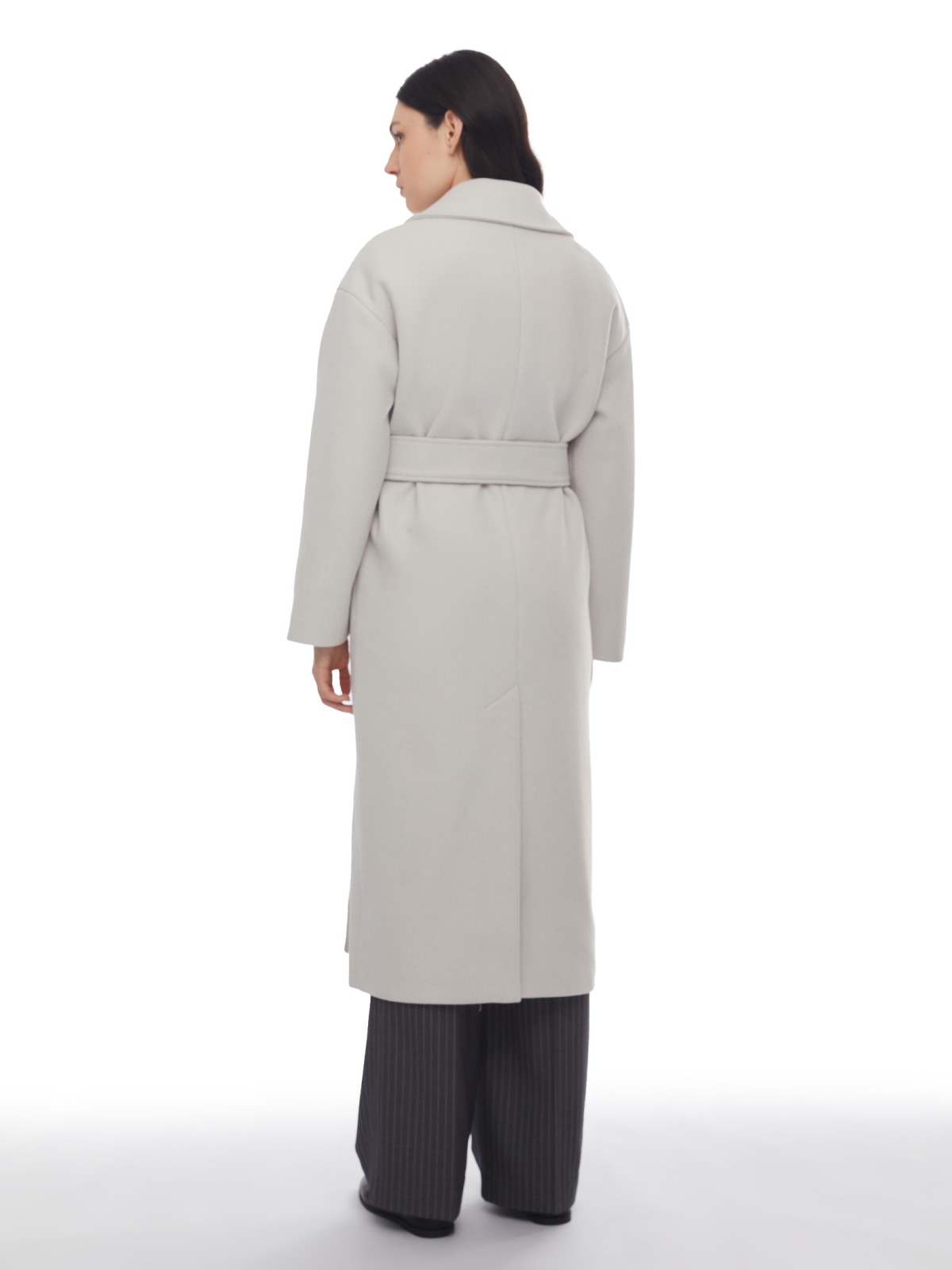 Длинное пальто оверсайз силуэта без утеплителя на пуговицах с поясом zolla 024125857064, цвет светло-серый, размер XS - фото 6