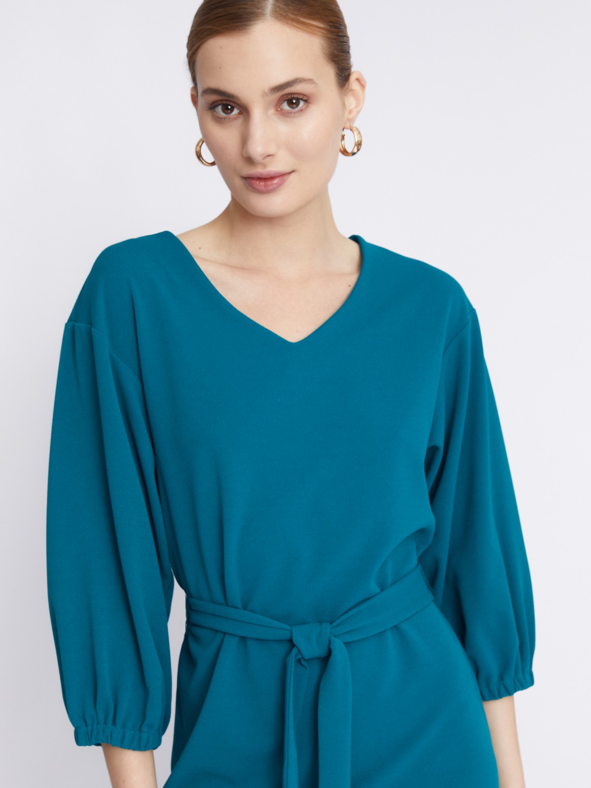 Платье с объёмными рукавами и поясом zolla 22331819F062, цвет темно-бирюзовый, размер S - фото 3