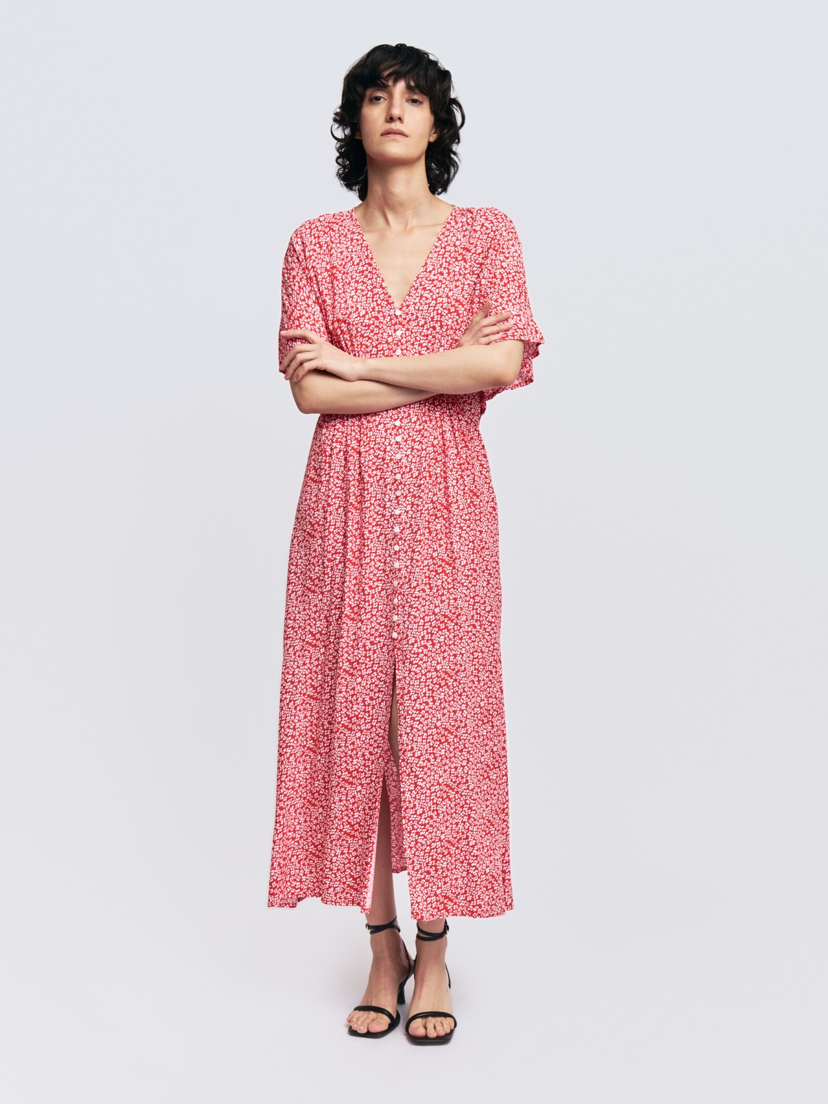 Платье из вискозы с цветочным принтом и драпировкой