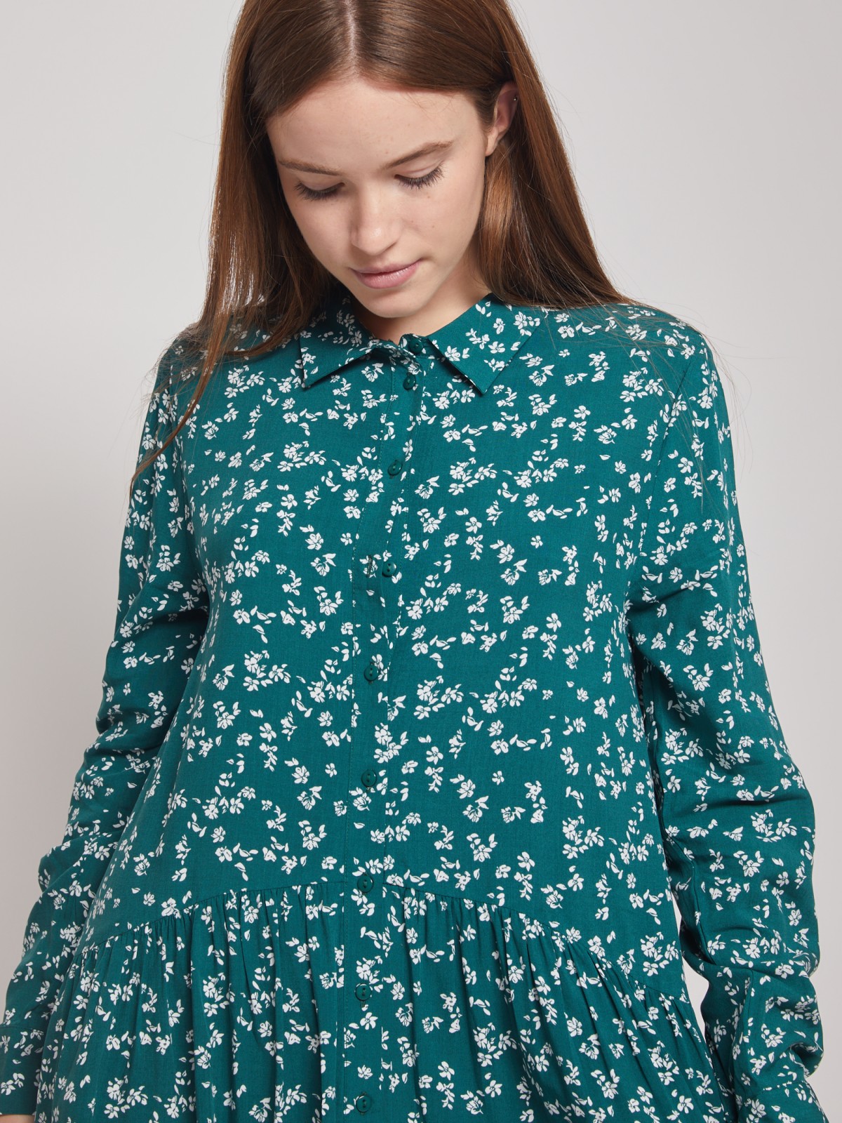 Платье-рубашка с длинным рукавом zolla 022118259052, цвет зеленый, размер S - фото 4
