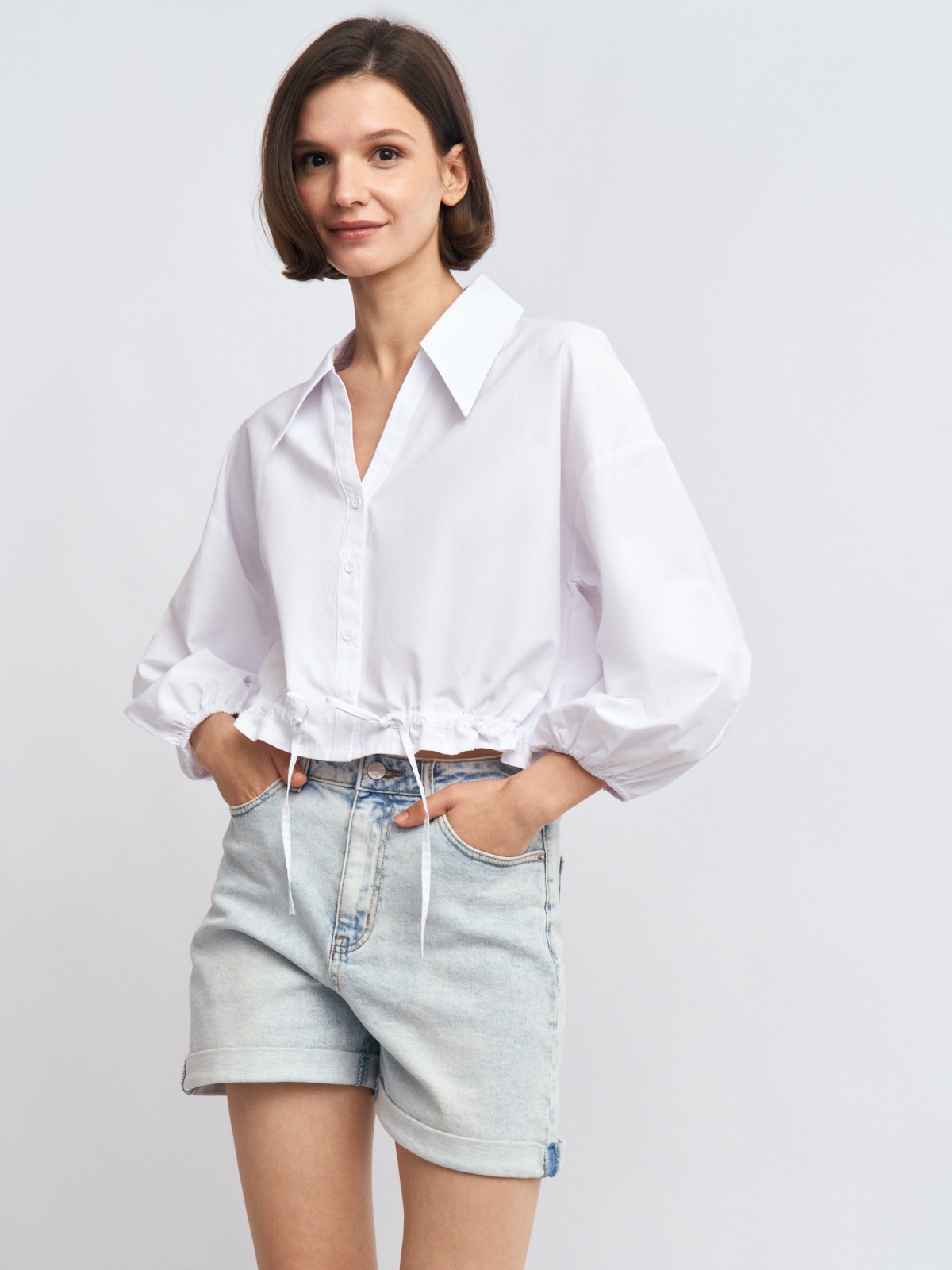 Короткая блузка-рубашка на кулиске