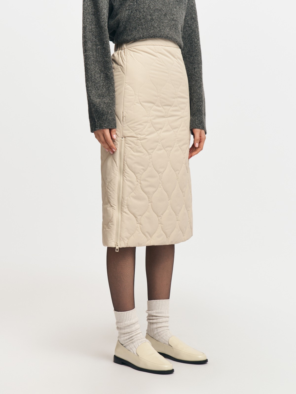Тёплая стёганая юбка-карандаш на синтепоне