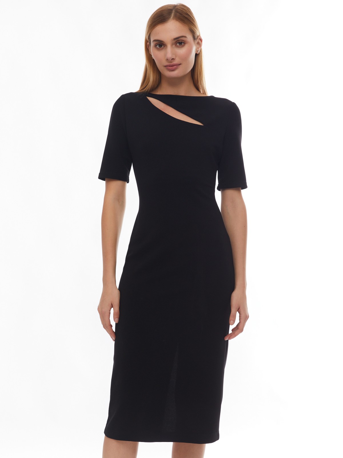 Платье длины миди с акцентным разрезом zolla 024138159031, цвет черный, размер XS