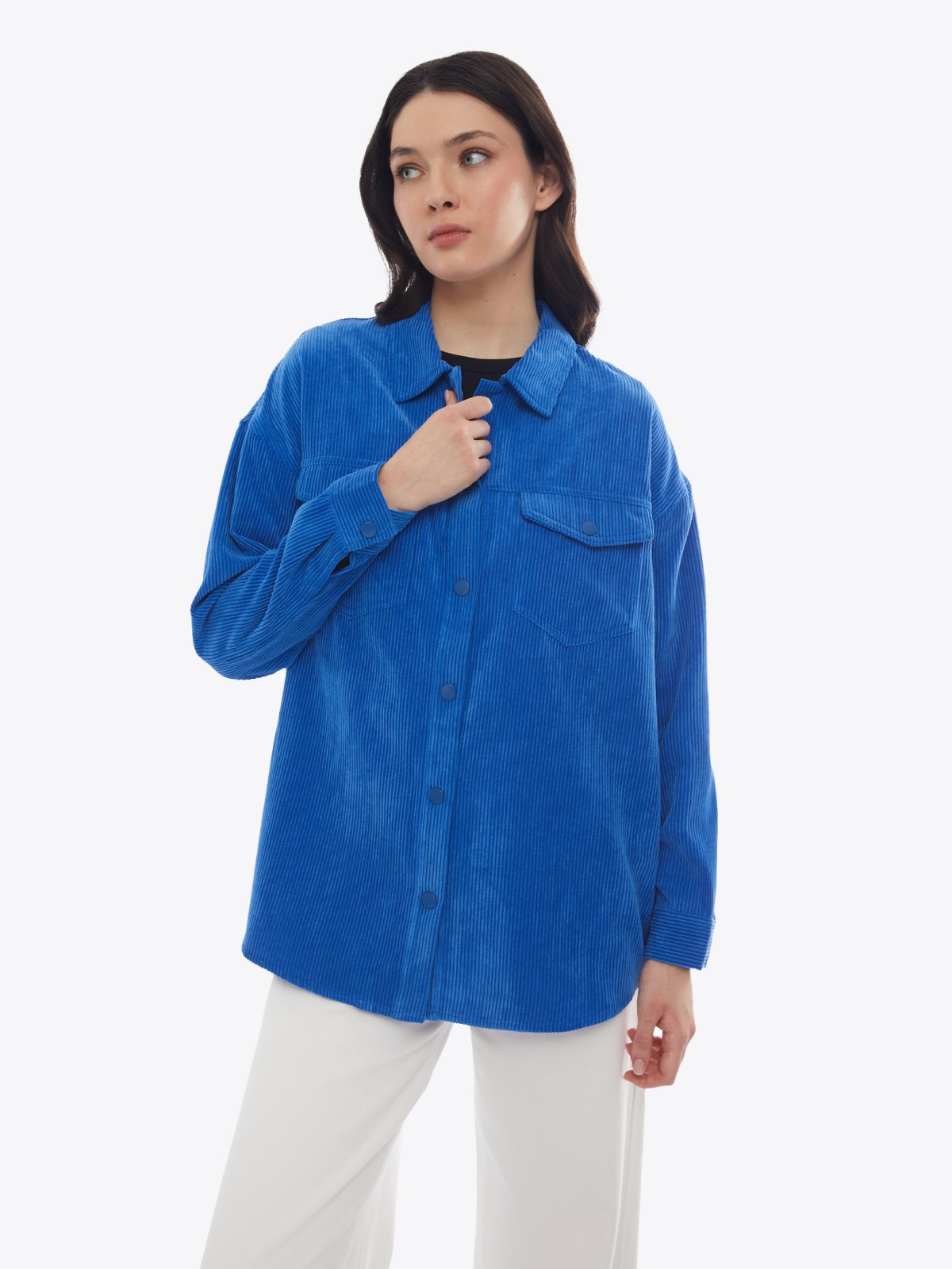 Куртка-рубашка объёмного силуэта из вельвета zolla 02412540L023, цвет голубой, размер XS - фото 4