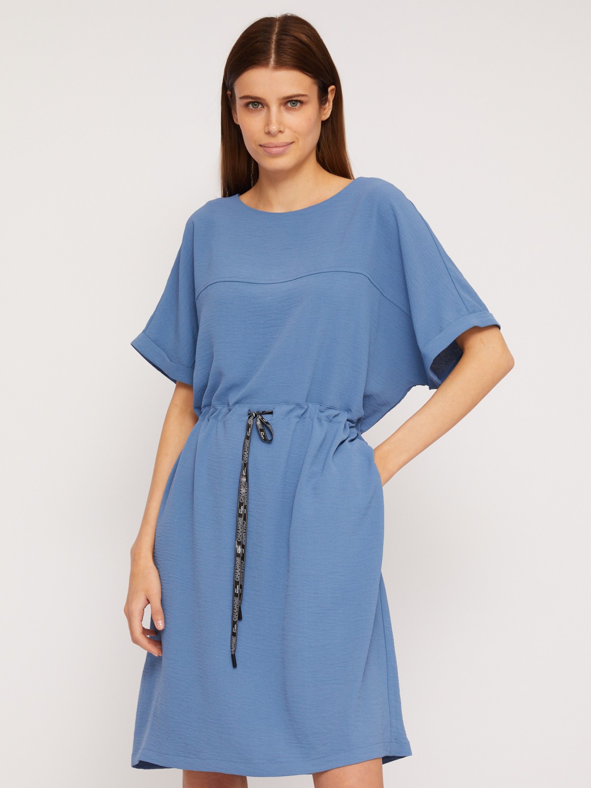 Платье-футболка мини с кулиской на талии zolla 02423824Y773, цвет голубой, размер M - фото 3