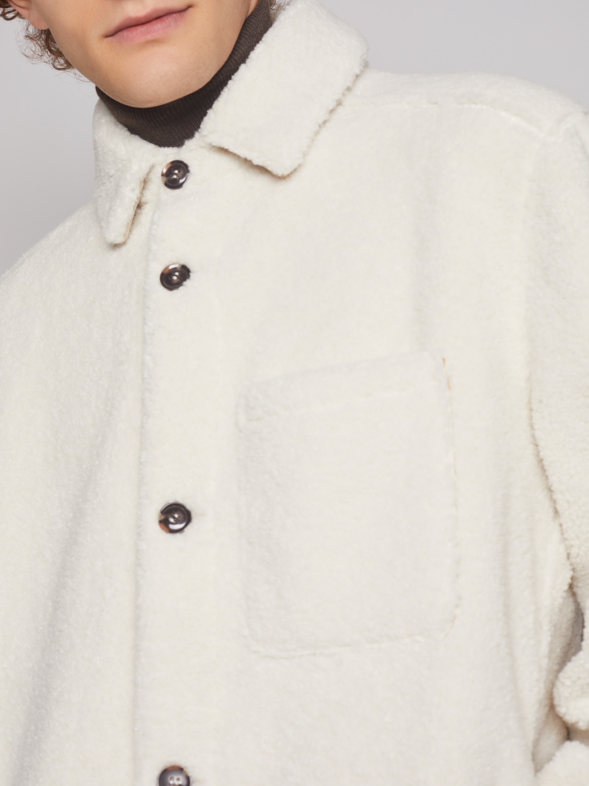 Утеплённая куртка-рубашка из экомеха zolla 012335550034, цвет бежевый, размер S - фото 6