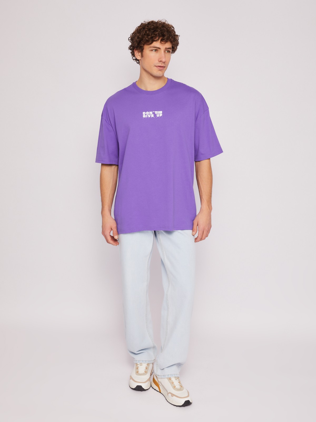 Футболка оверсайз из хлопка с коротким рукавом и принтом-надписью