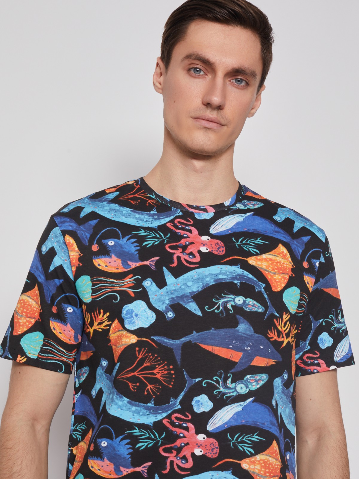 Принтованная футболка из хлопка с коротким рукавом