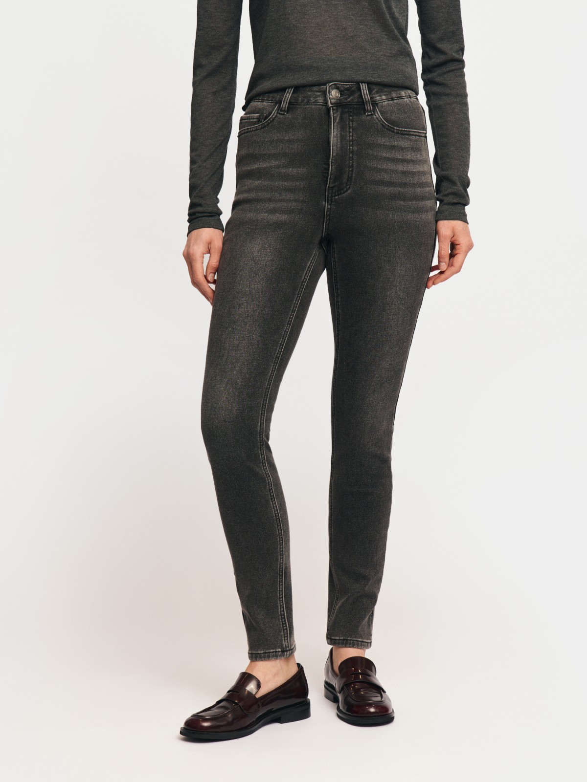 Утеплённые джинсы силуэта Skinny с ворсом
